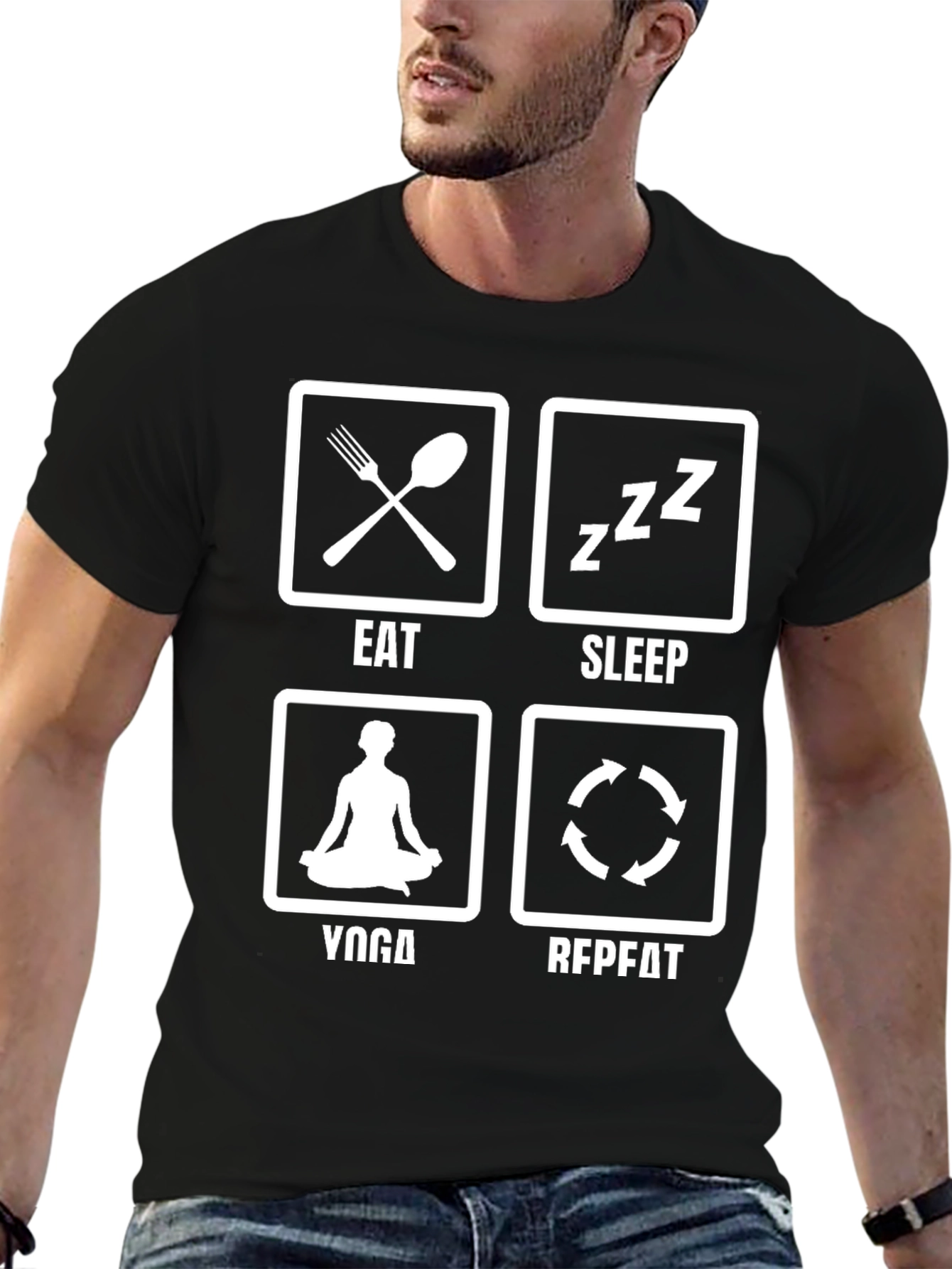 Eat Sleep Yoga Repeat T-Shirt Funny Graphic Tee