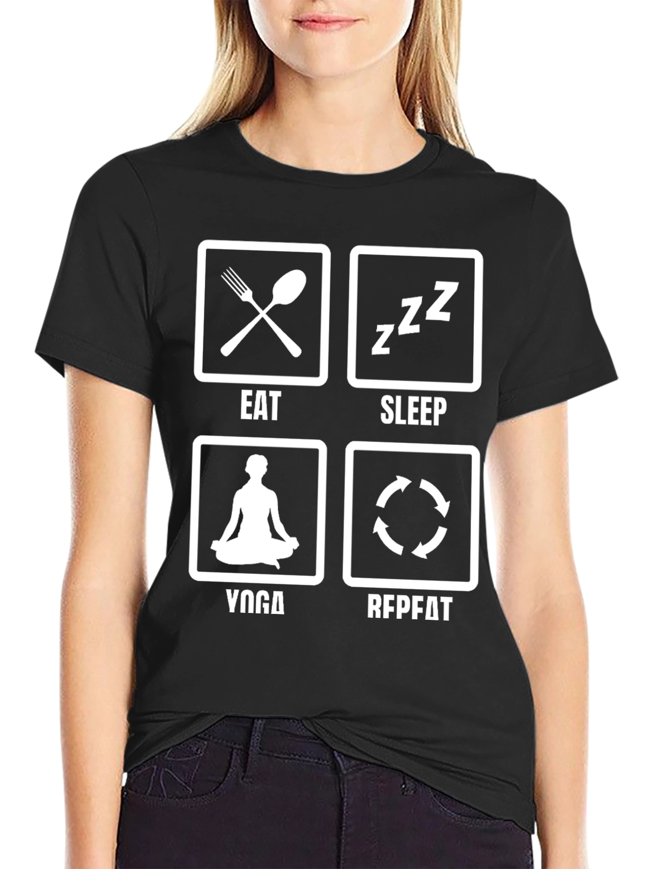 Eat Sleep Yoga Repeat T-Shirt Funny Graphic Tee