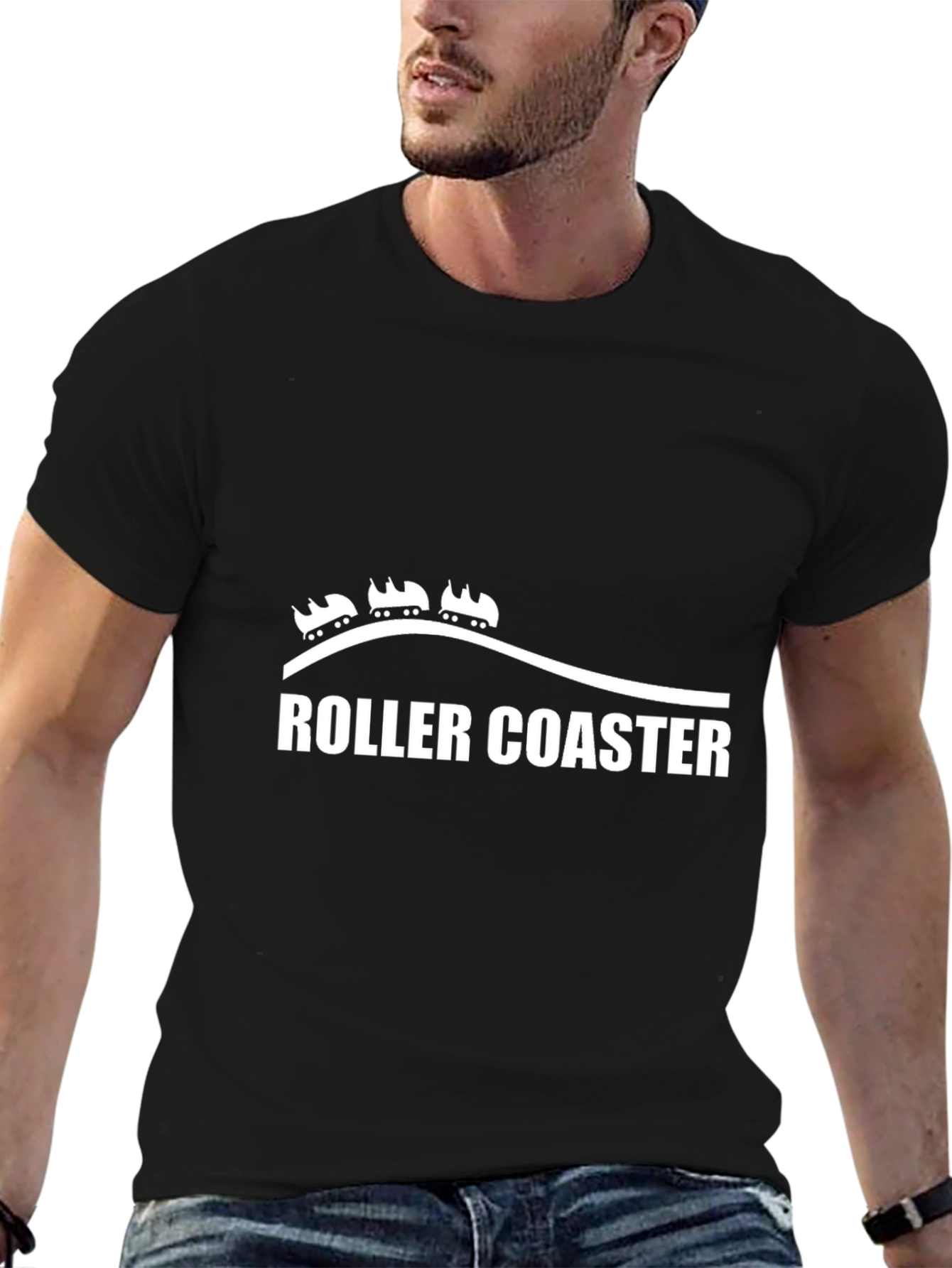 Roller Coaster Graphic Tee - Black Cotton T-Shirt