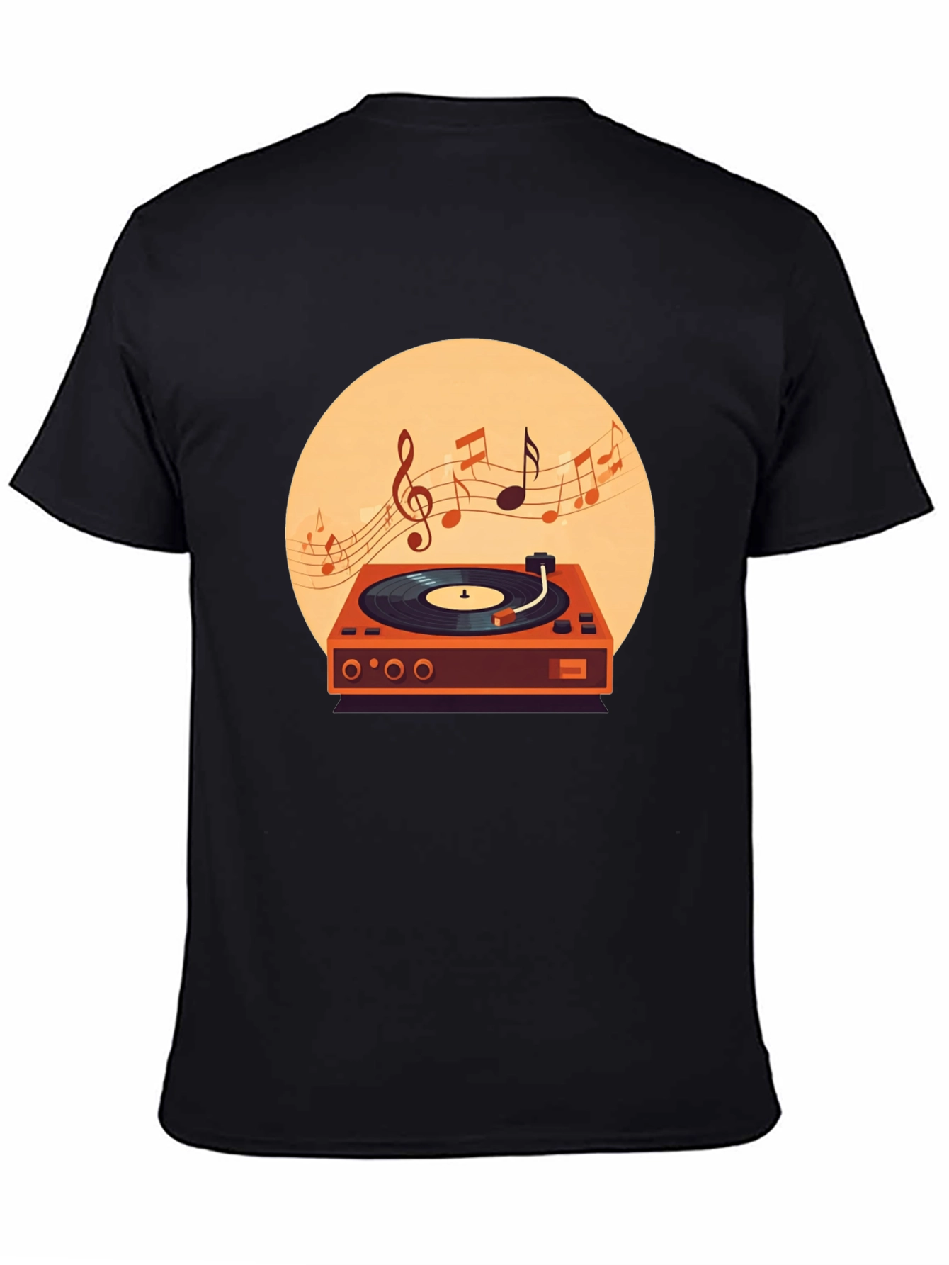 Retro Turntable Music T-Shirt - Black
