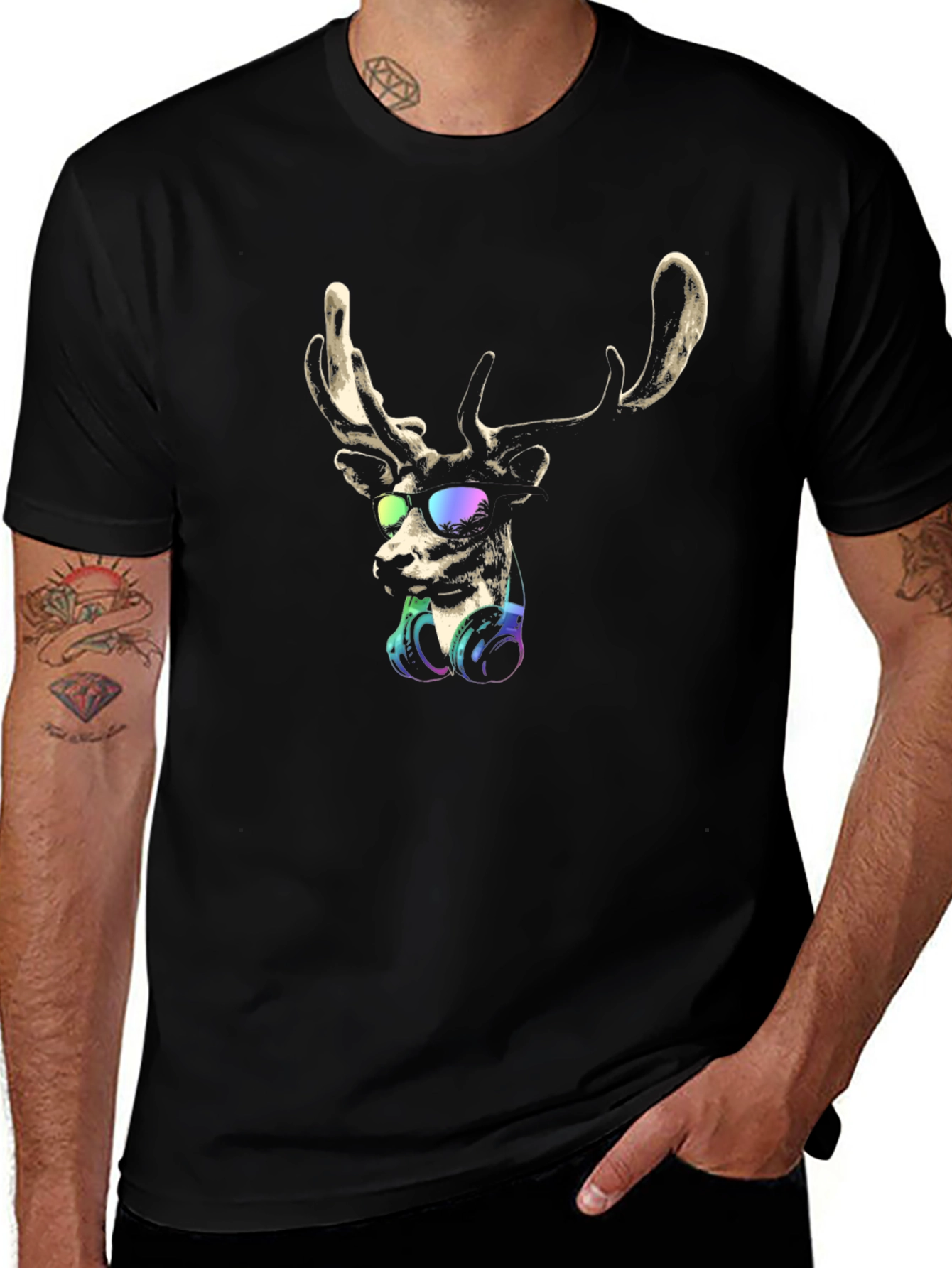 Cool Deer Graphic T-Shirt - Mens Black Tee