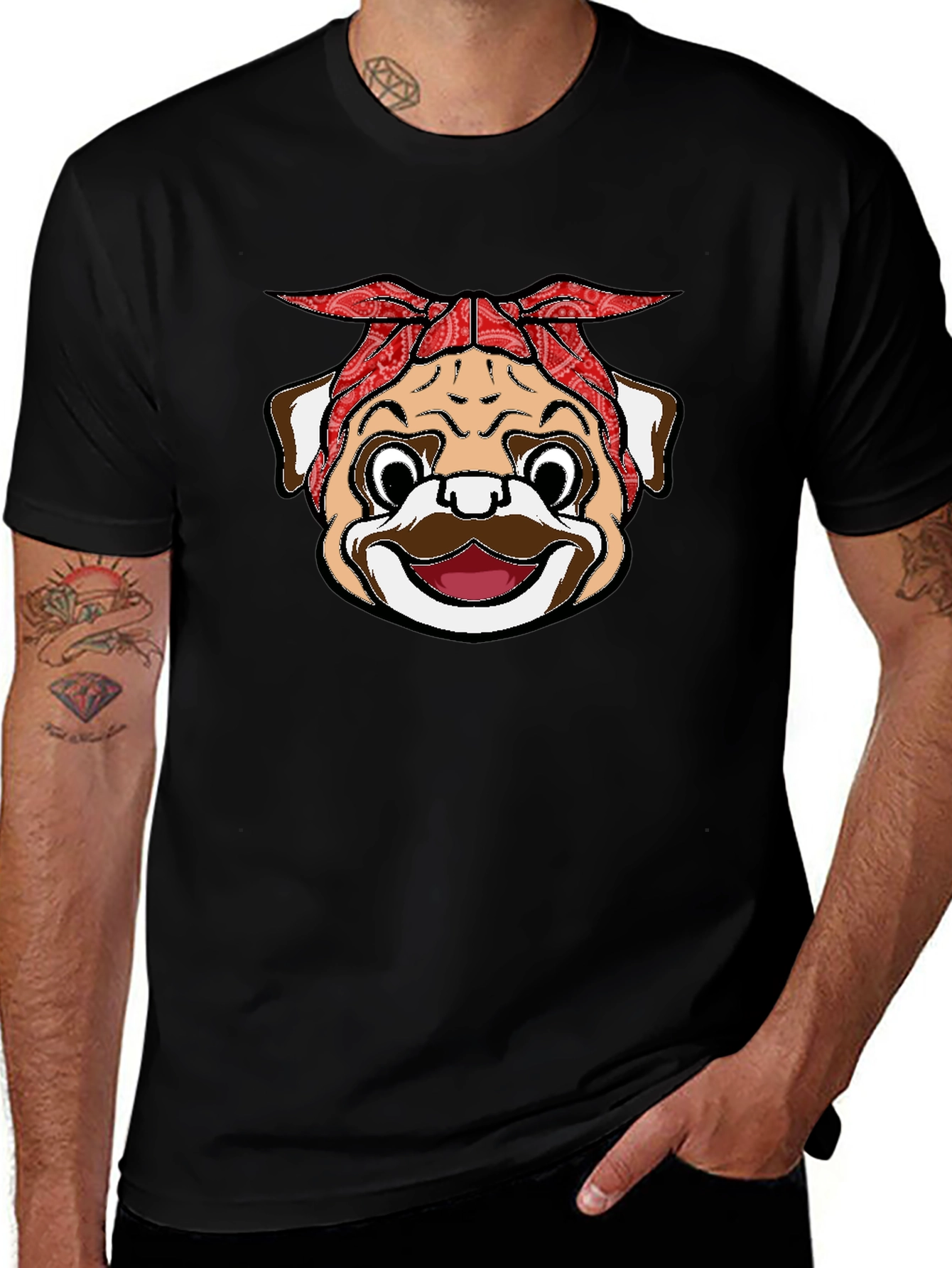 Bandana Pug Graphic Black T-Shirt