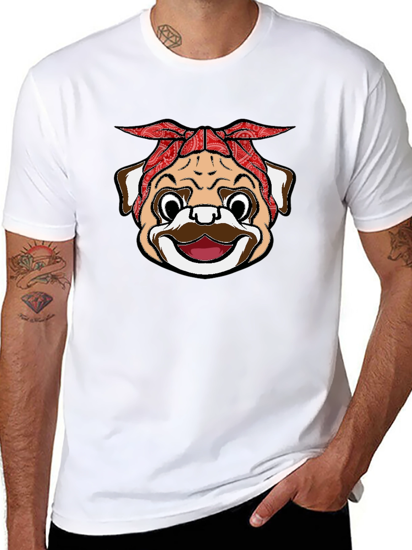 Bandana Pug Graphic Black T-Shirt