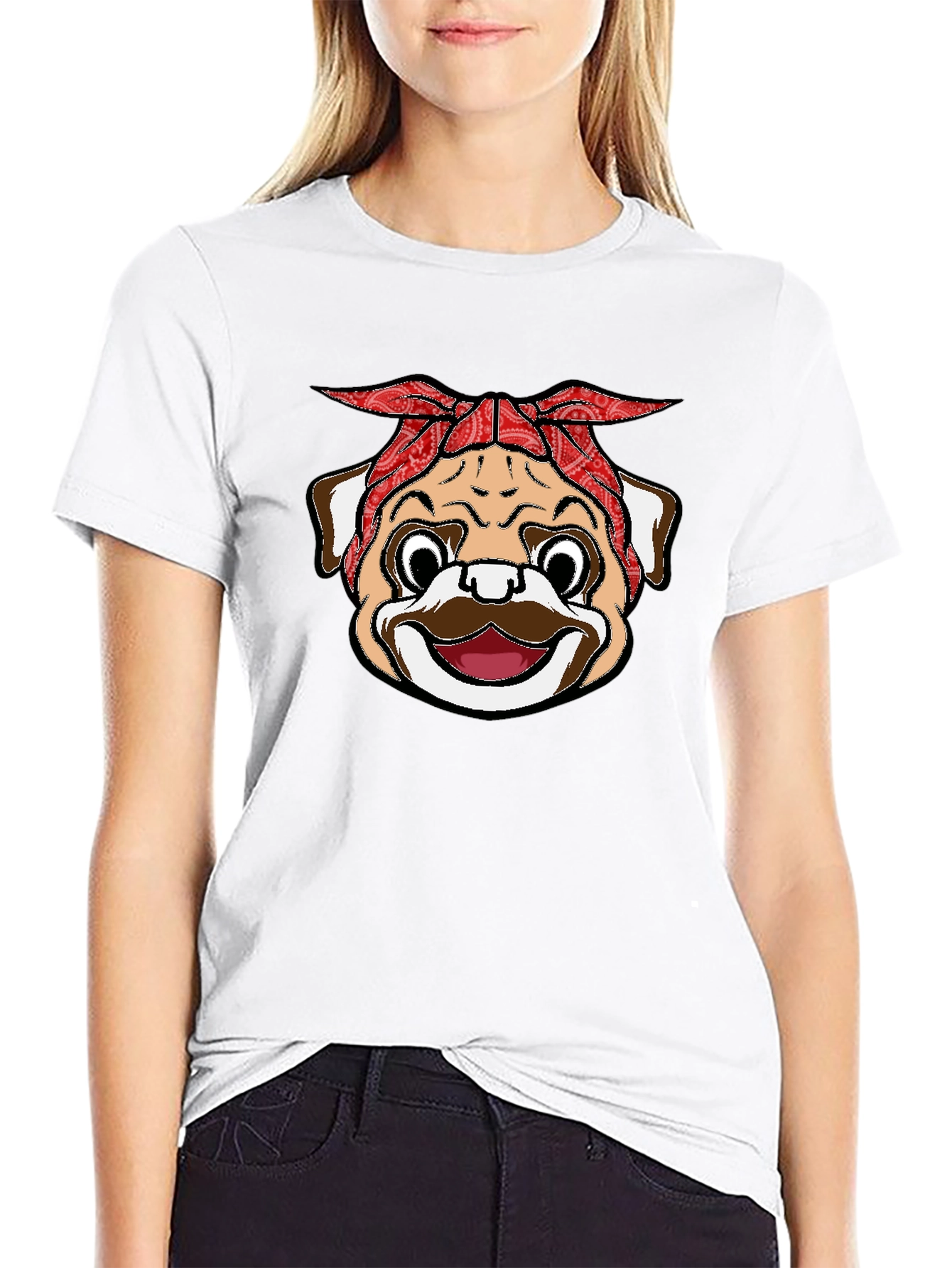 Bandana Pug Graphic Black T-Shirt