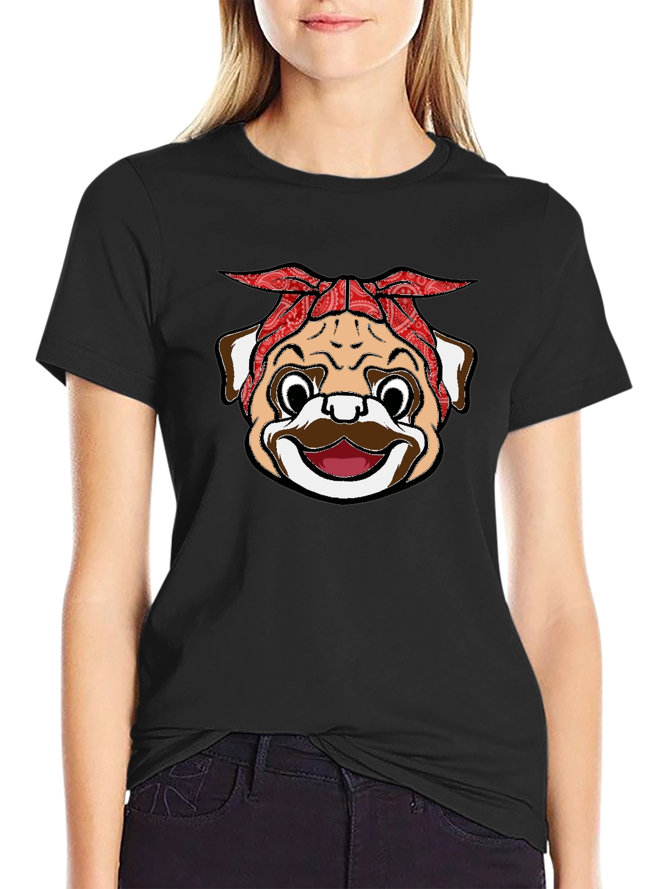 Bandana Pug Graphic Black T-Shirt