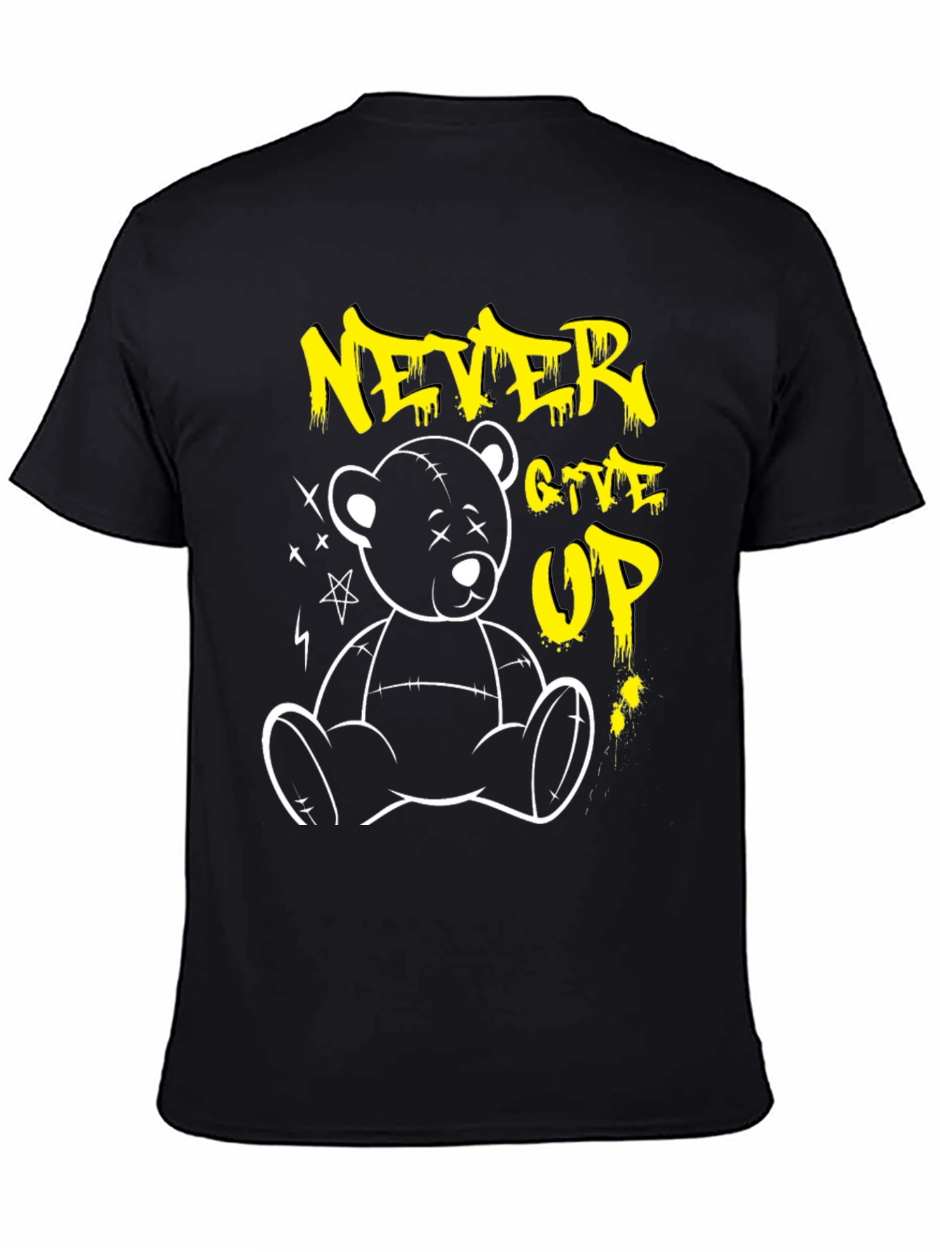 Never Give Up Teddy Bear Graphic T-Shirt