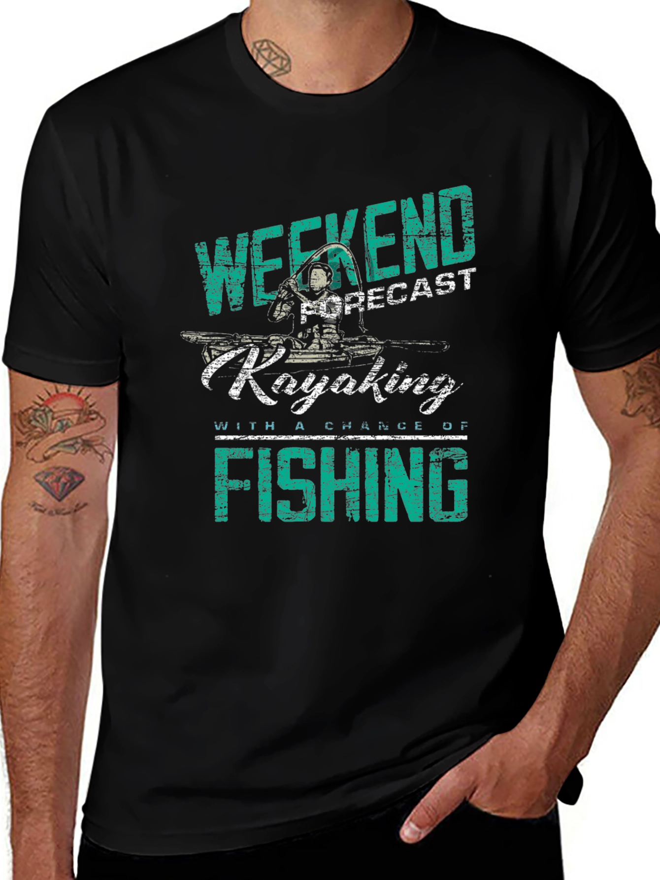 Weekend Kayaking Fishing Graphic Tee - Black