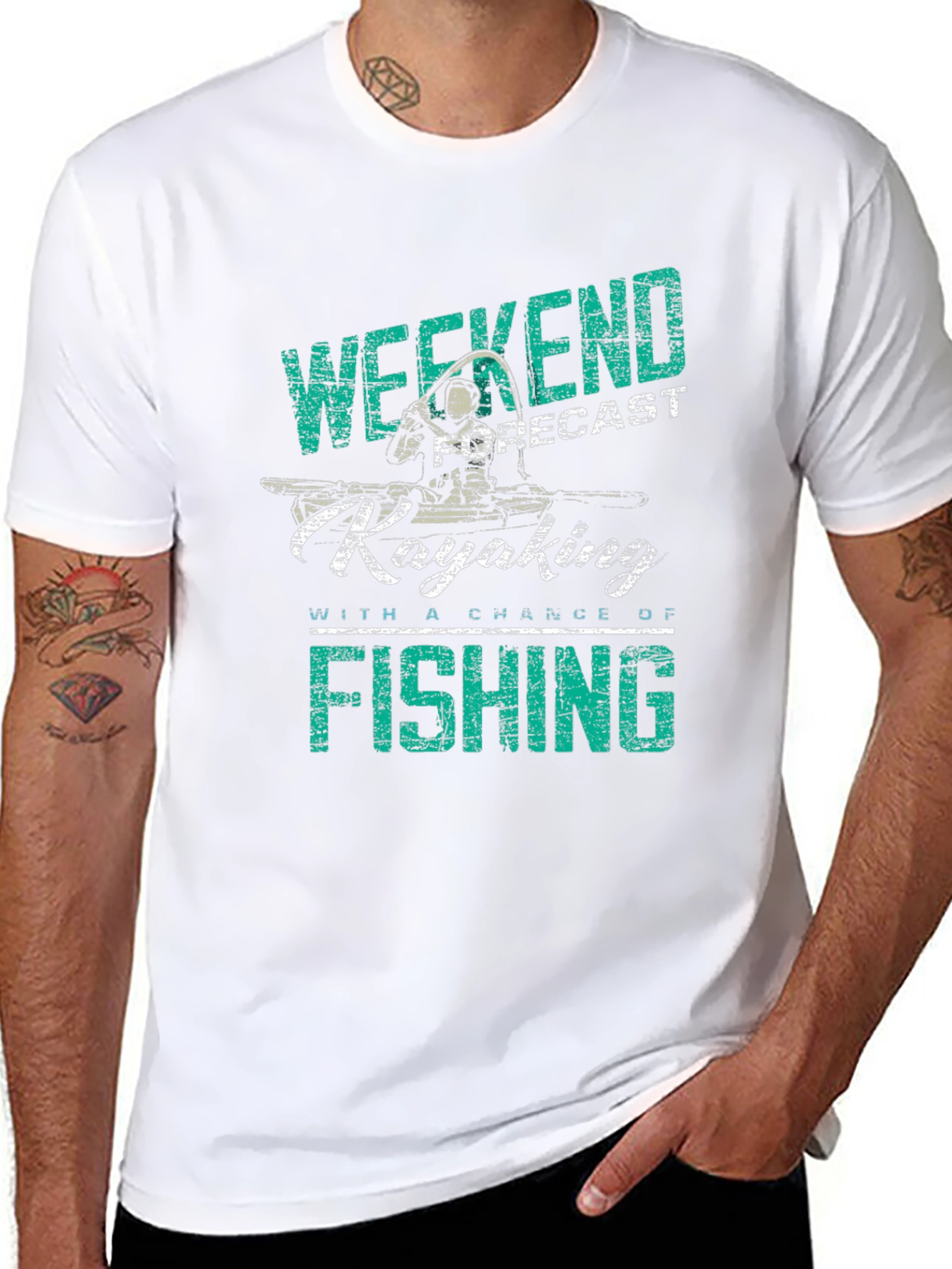 Weekend Kayaking Fishing Graphic Tee - Black
