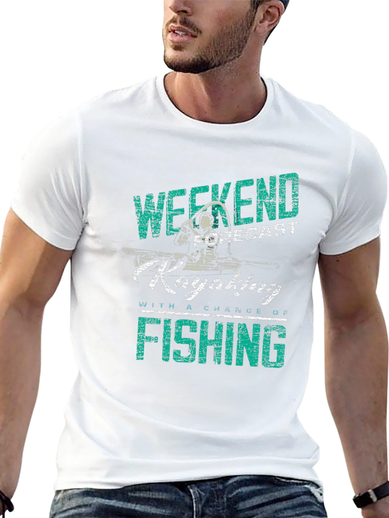 Weekend Kayaking Fishing Graphic Tee - Black