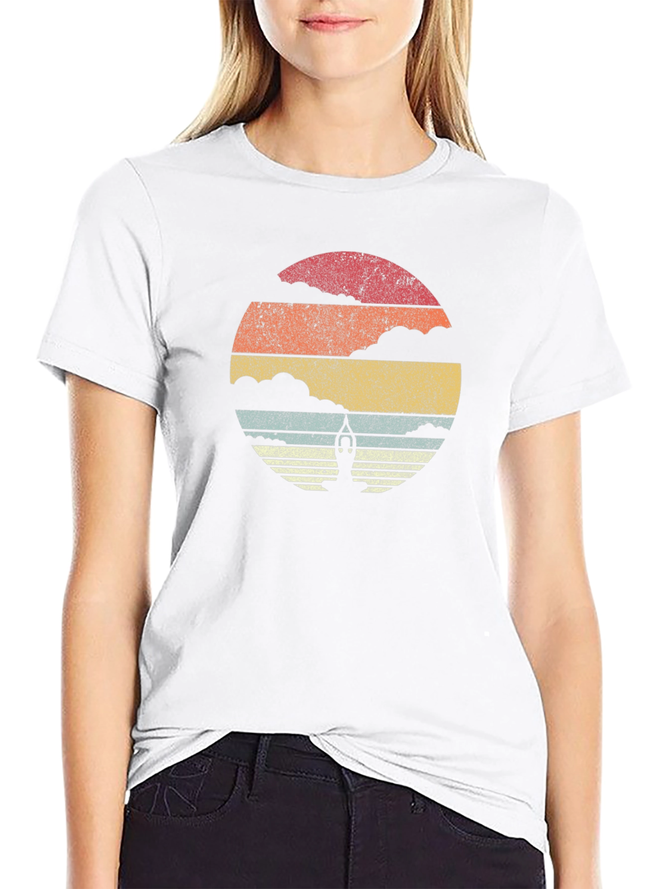 Retro Yoga Pose Sunset Graphic T-Shirt