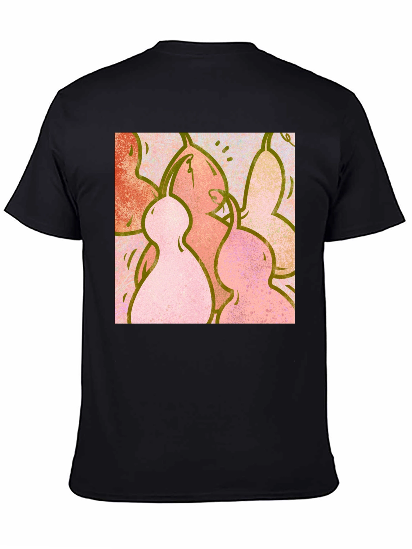 Abstract Figure Print Black Crew Neck T-Shirt