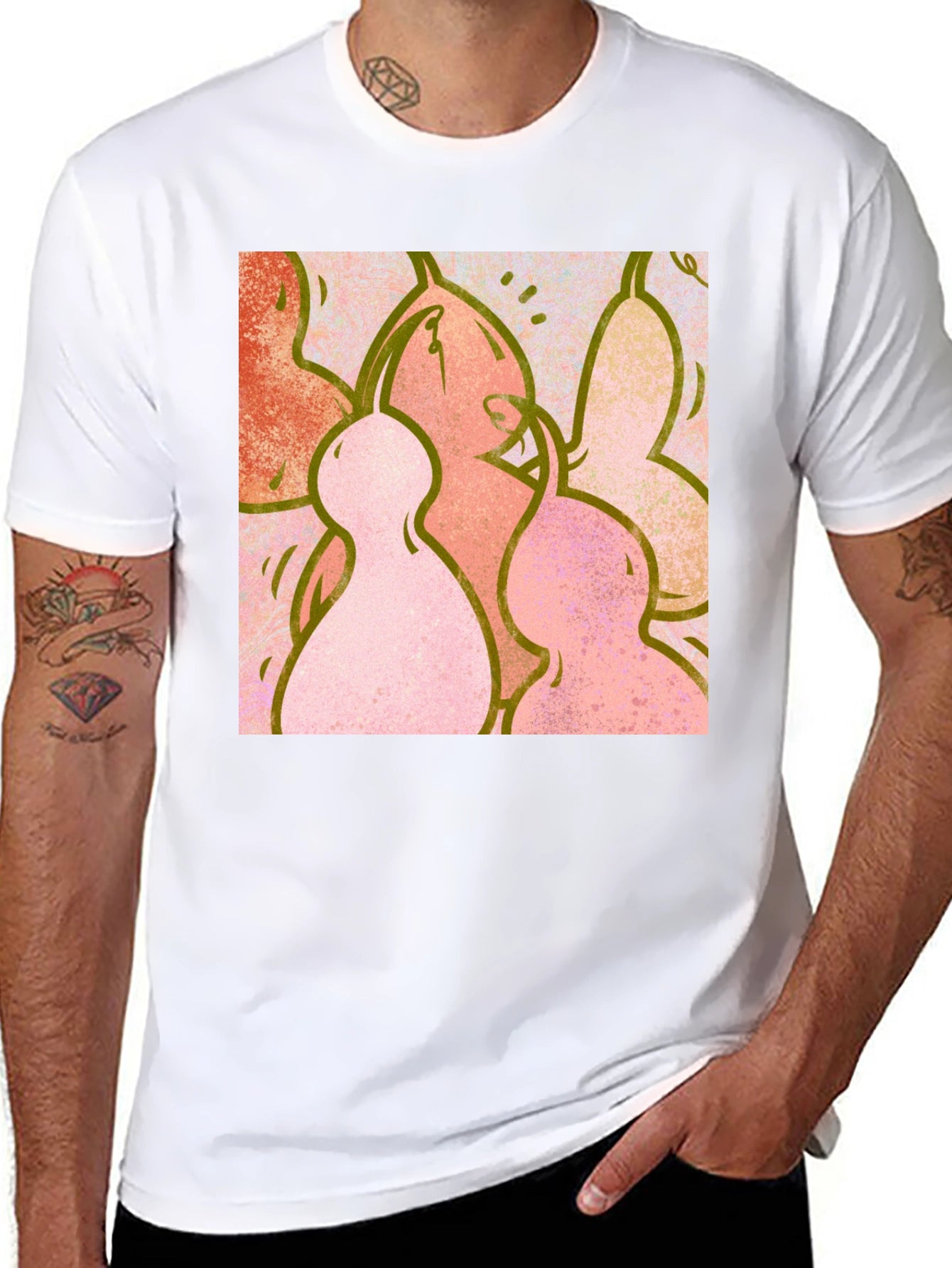 Abstract Figure Print Black Crew Neck T-Shirt