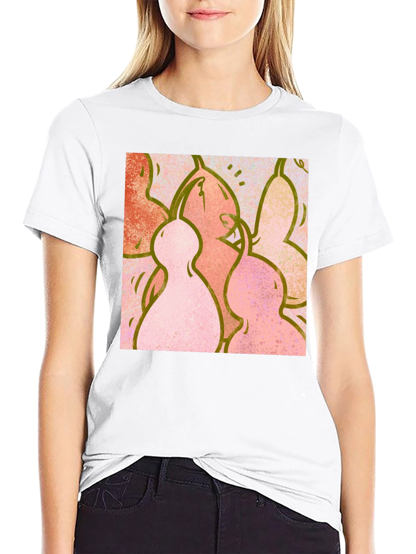 Abstract Figure Print Black Crew Neck T-Shirt