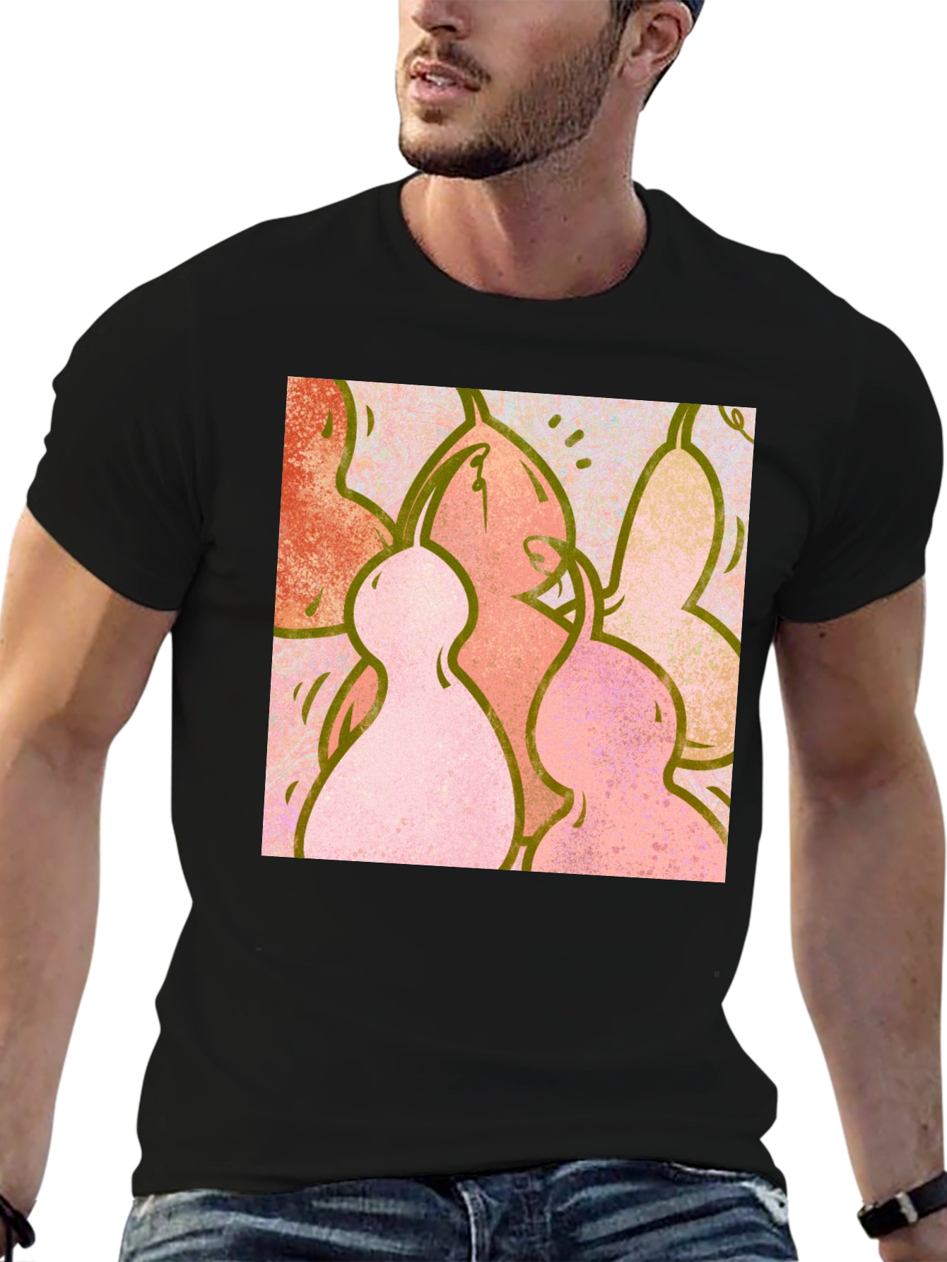 Abstract Figure Print Black Crew Neck T-Shirt
