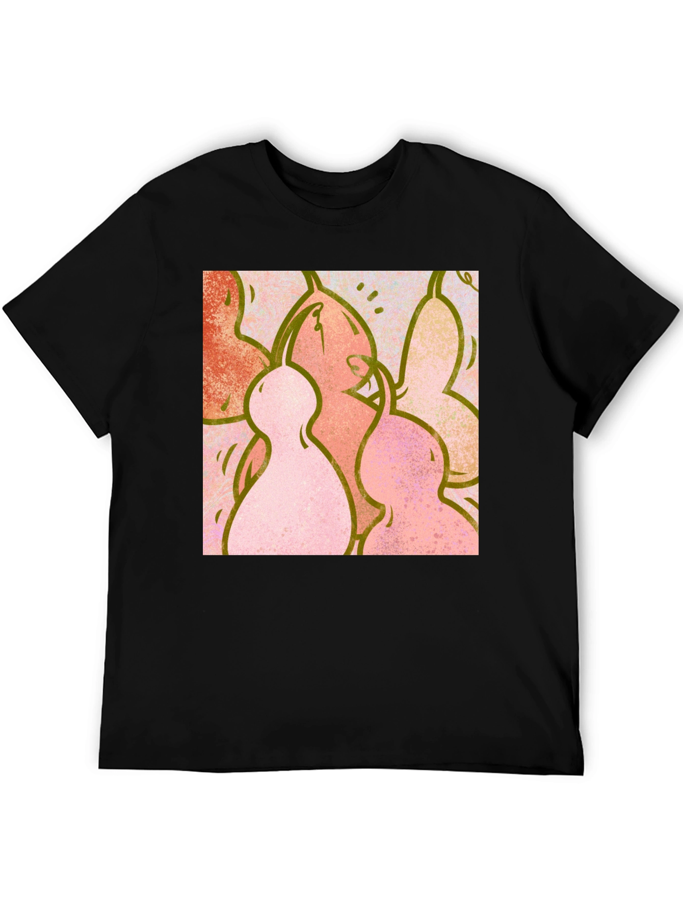 Abstract Figure Print Black Crew Neck T-Shirt