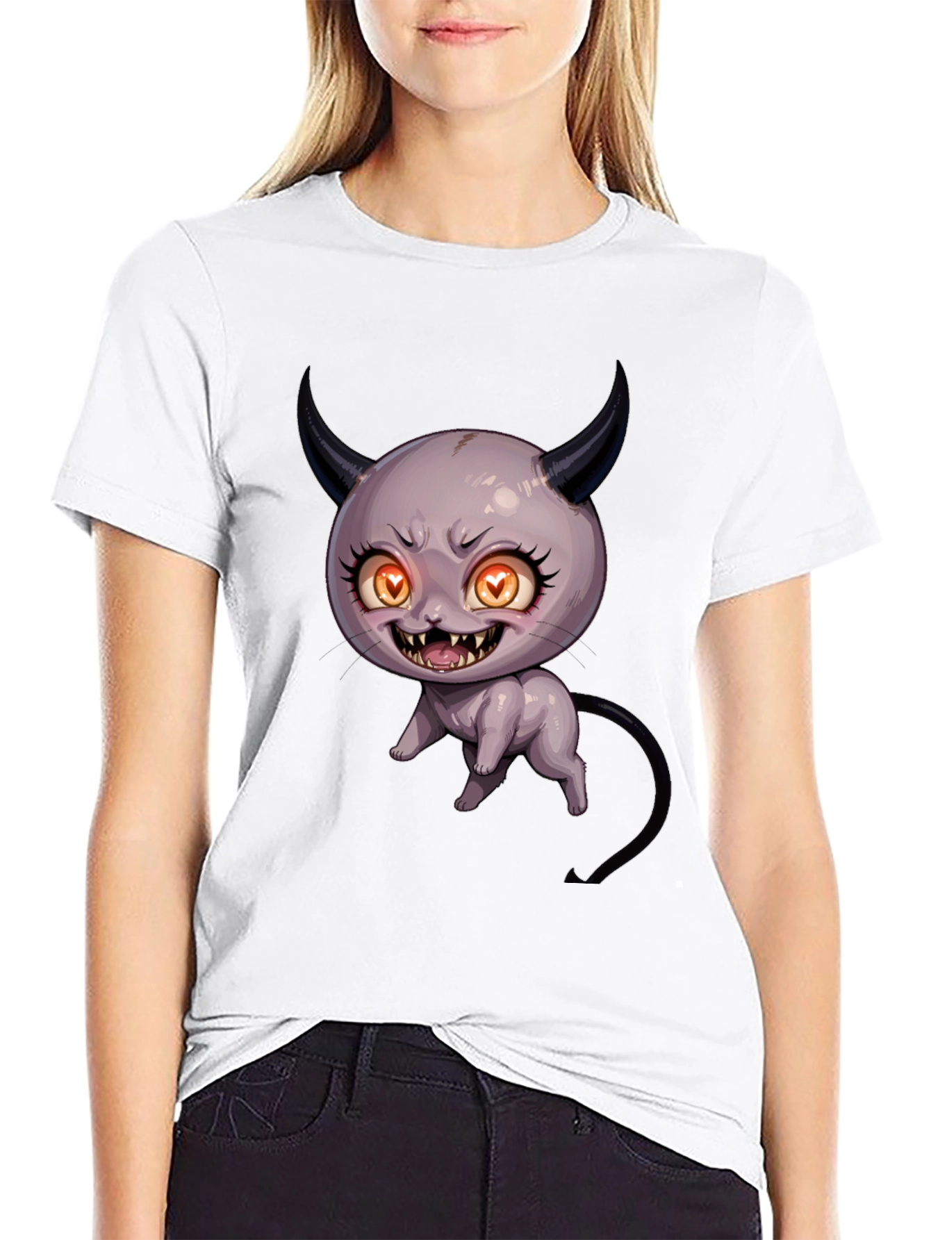 Devil Cat Graphic T-Shirt - Black Cotton Tee
