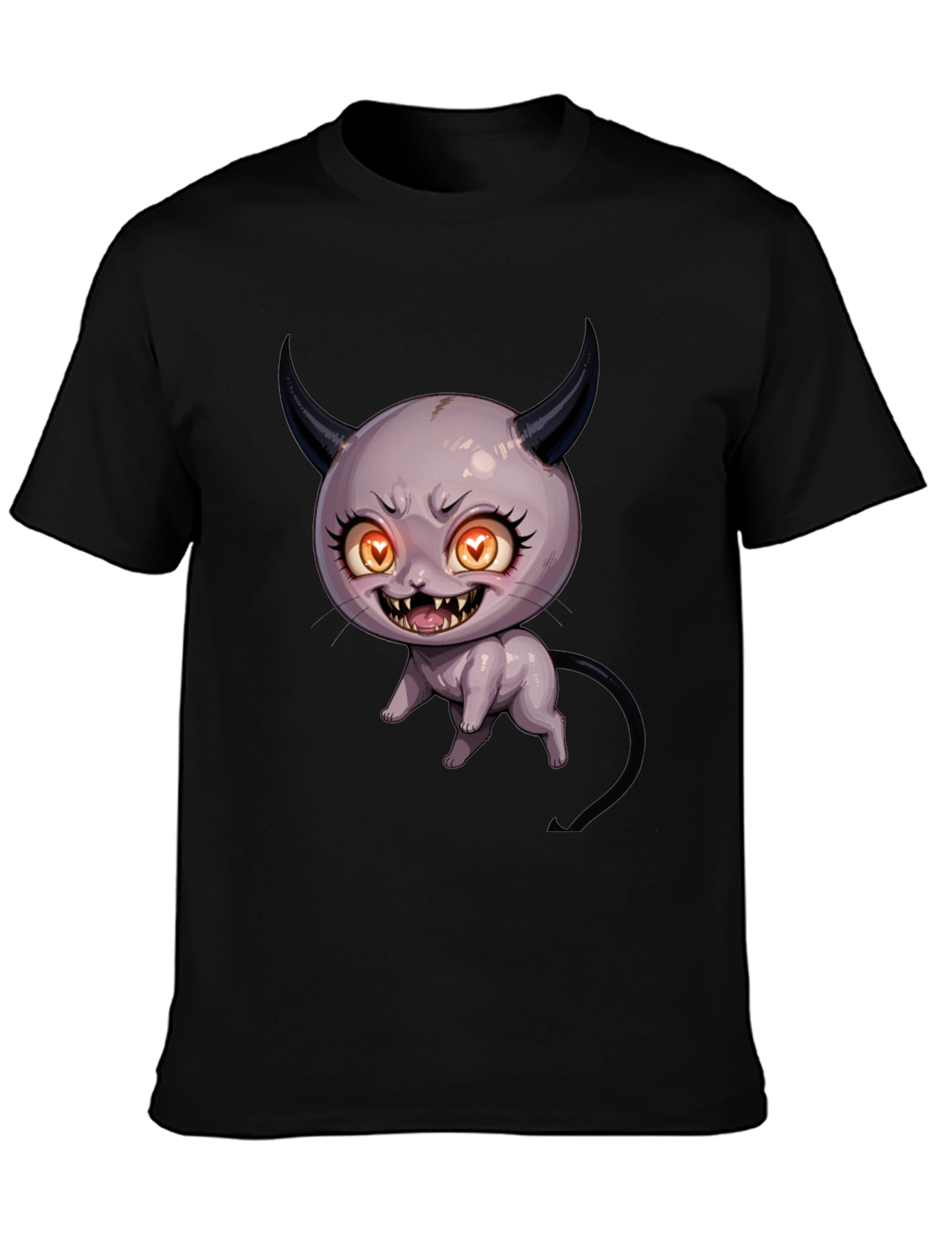 Devil Cat Graphic T-Shirt - Black Cotton Tee