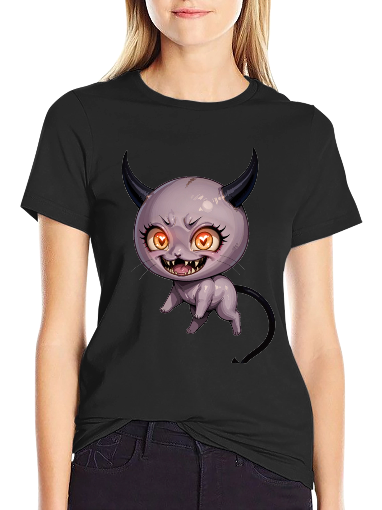 Devil Cat Graphic T-Shirt - Black Cotton Tee