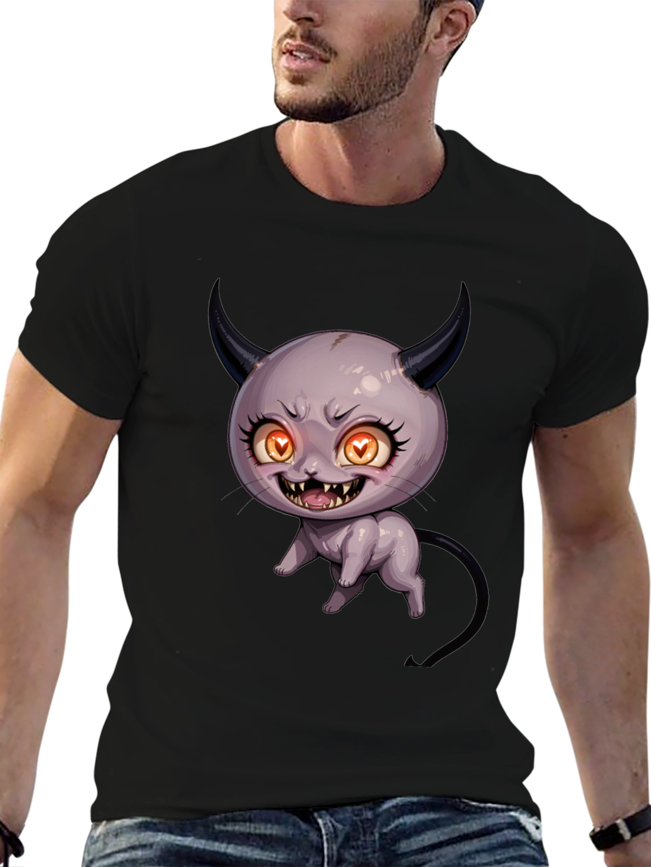 Devil Cat Graphic T-Shirt - Black Cotton Tee