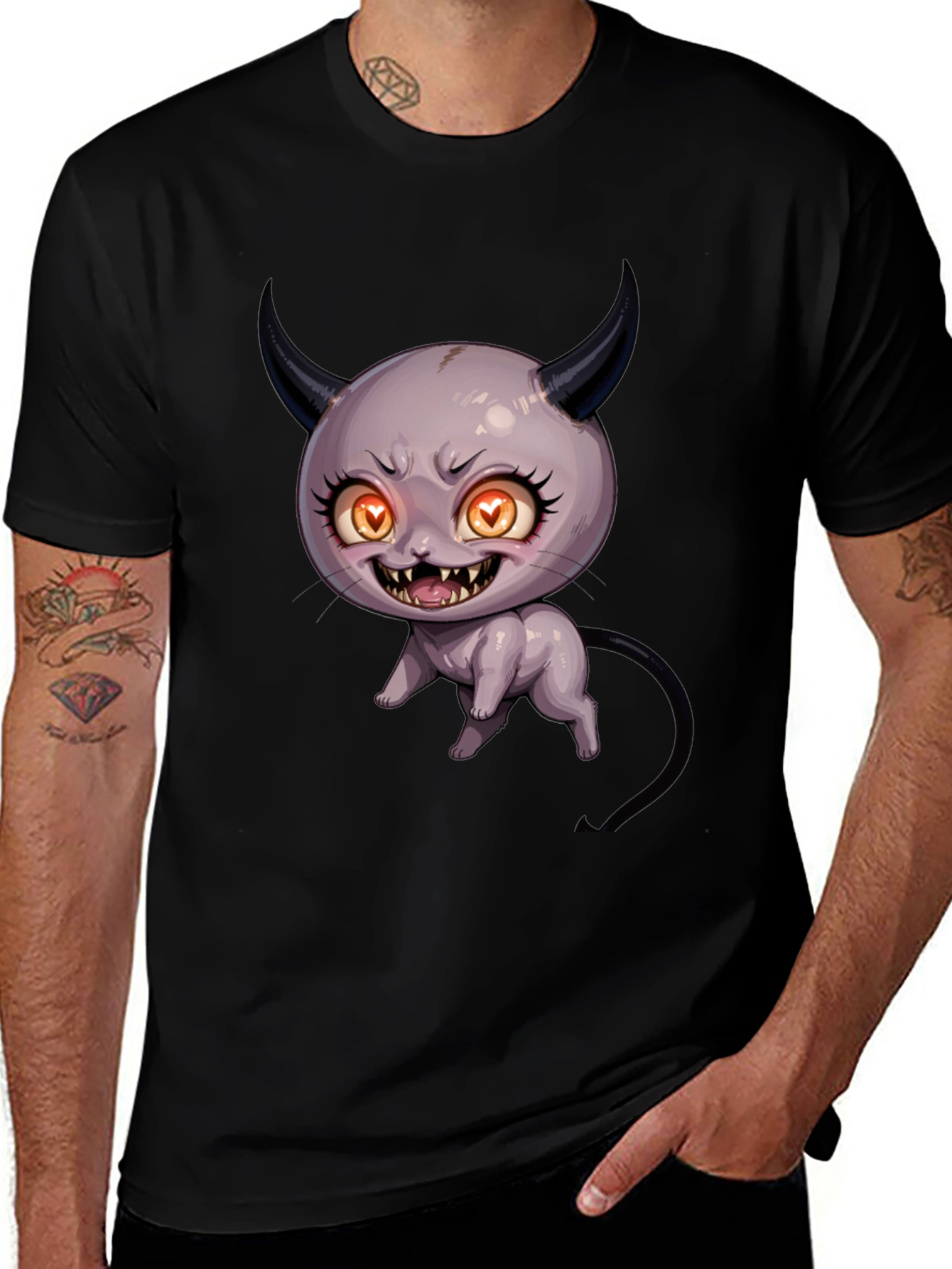 Devil Cat Graphic T-Shirt - Black Cotton Tee