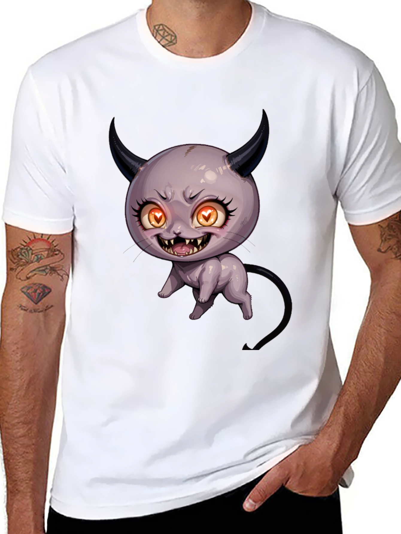 Devil Cat Graphic T-Shirt - Black Cotton Tee