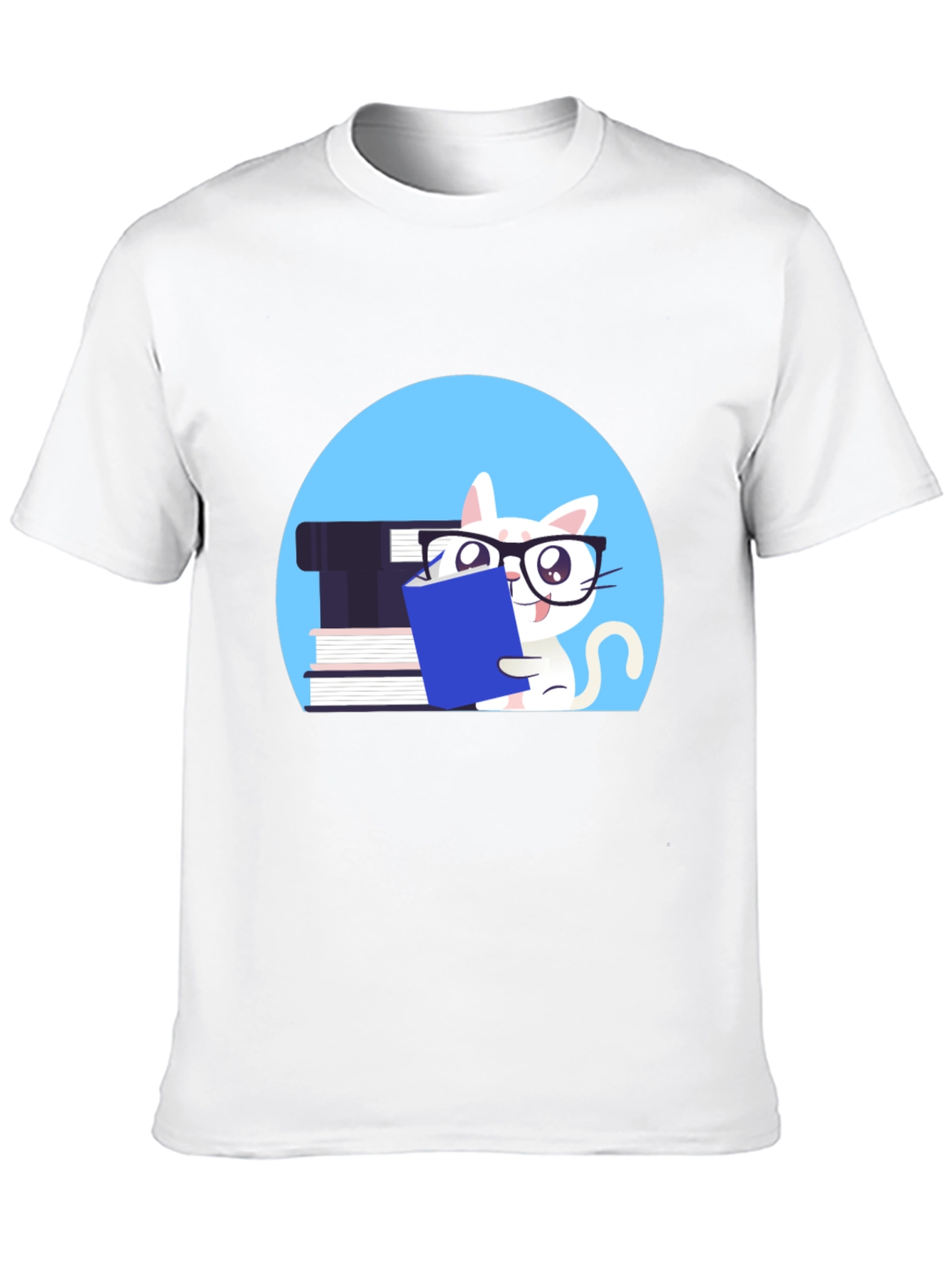 Reading Cat Graphic Tee - Unisex Cotton T-Shirt