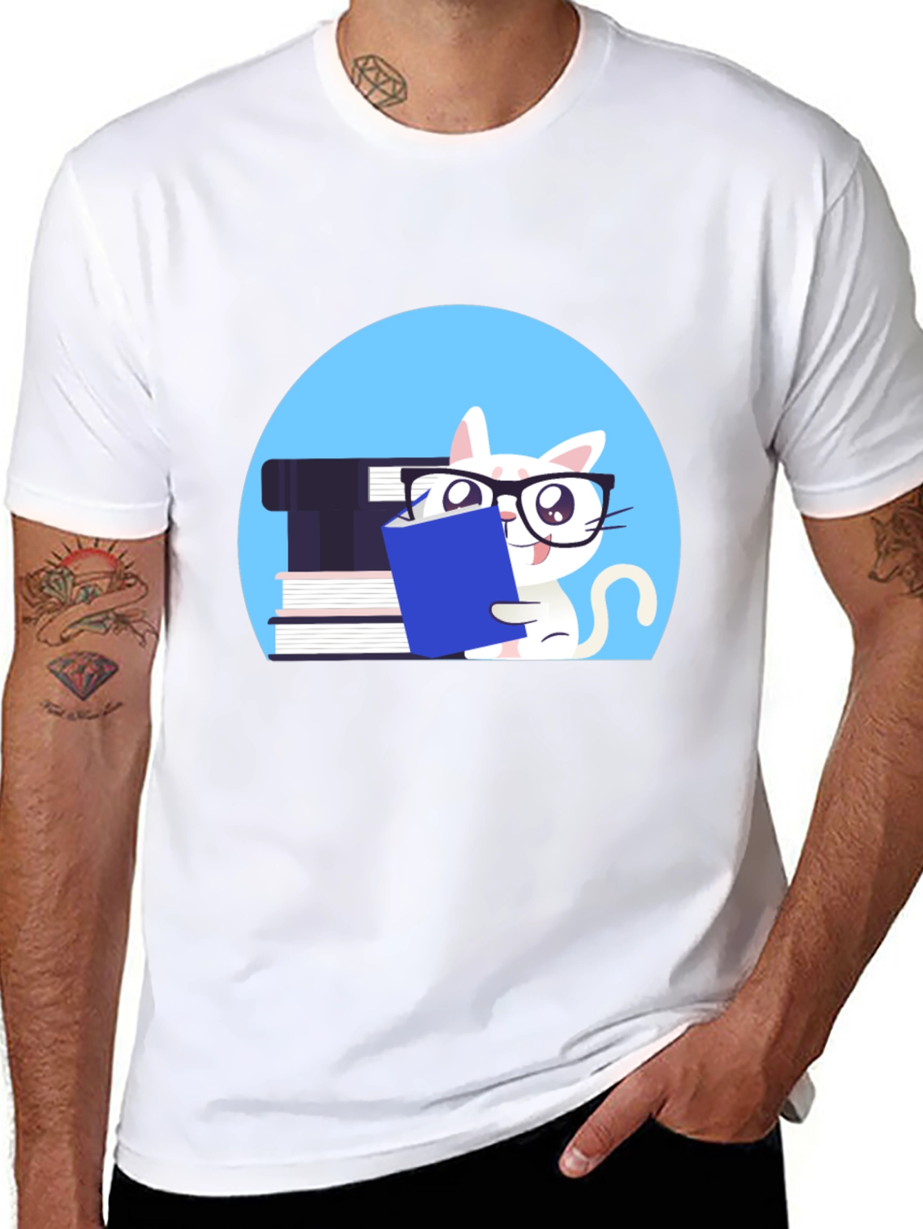 Reading Cat Graphic Tee - Unisex Cotton T-Shirt