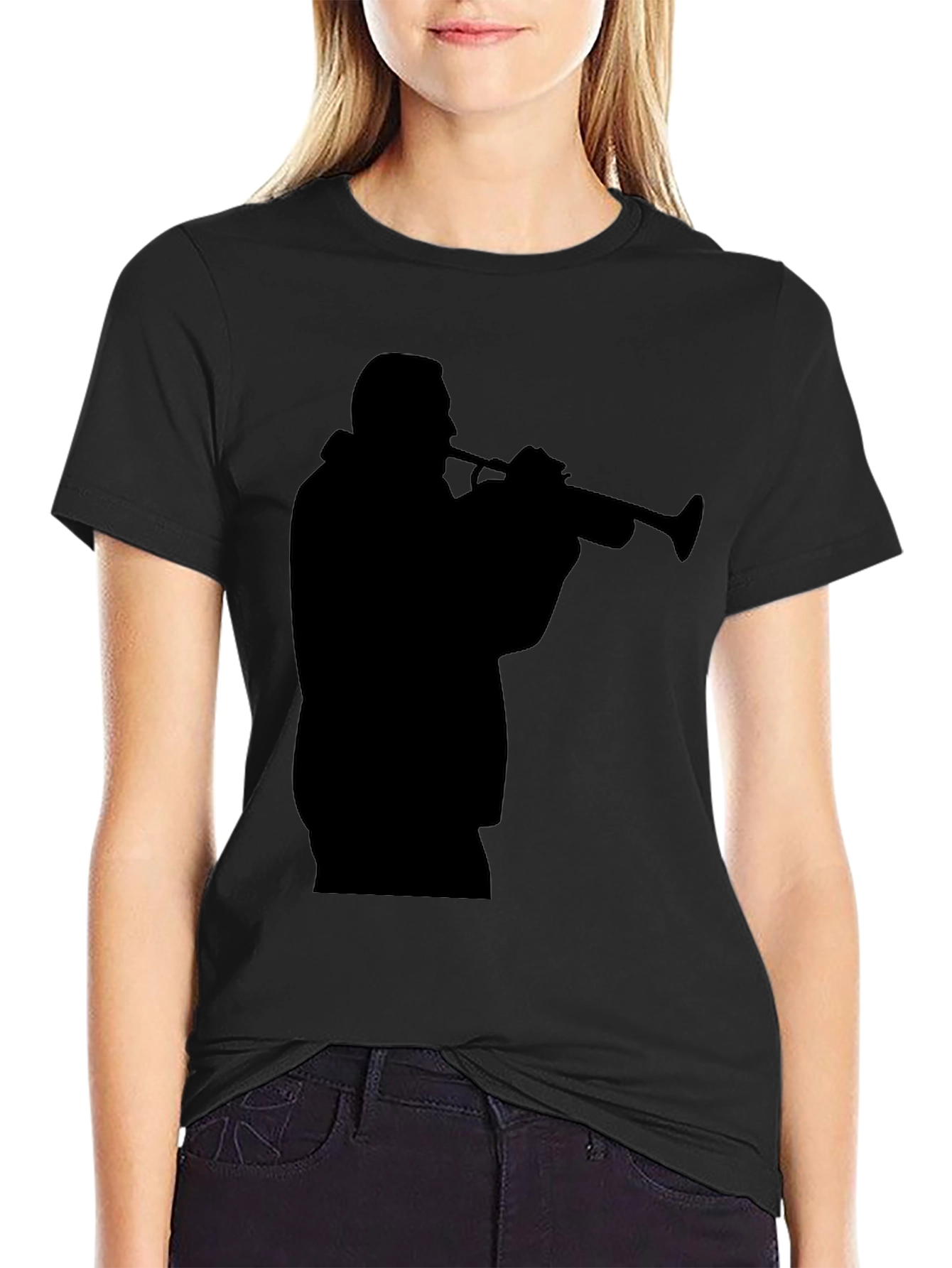 Trumpet Player Silhouette Black T-Shirt
