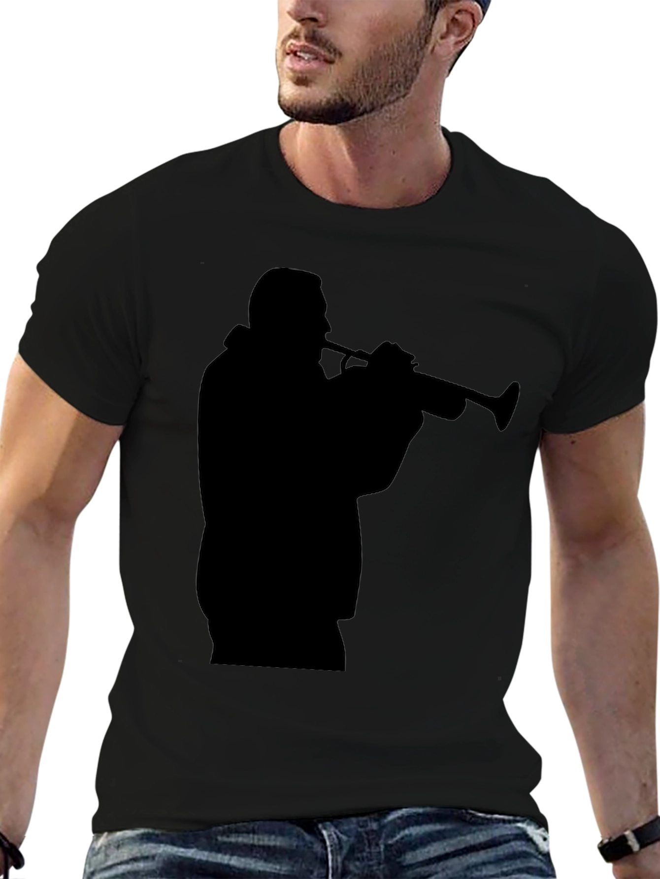 Trumpet Player Silhouette Black T-Shirt