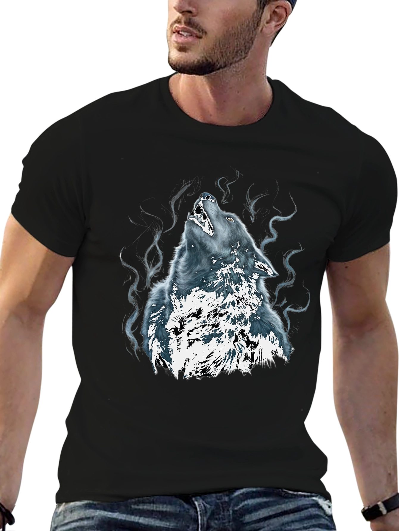 Wolf Graphic Tee - Black Cotton Blend T-Shirt