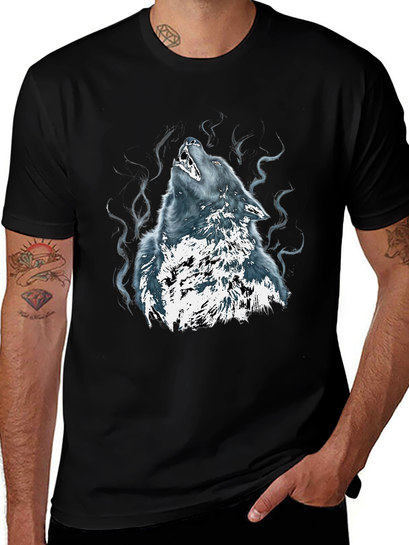 Wolf Graphic Tee - Black Cotton Blend T-Shirt