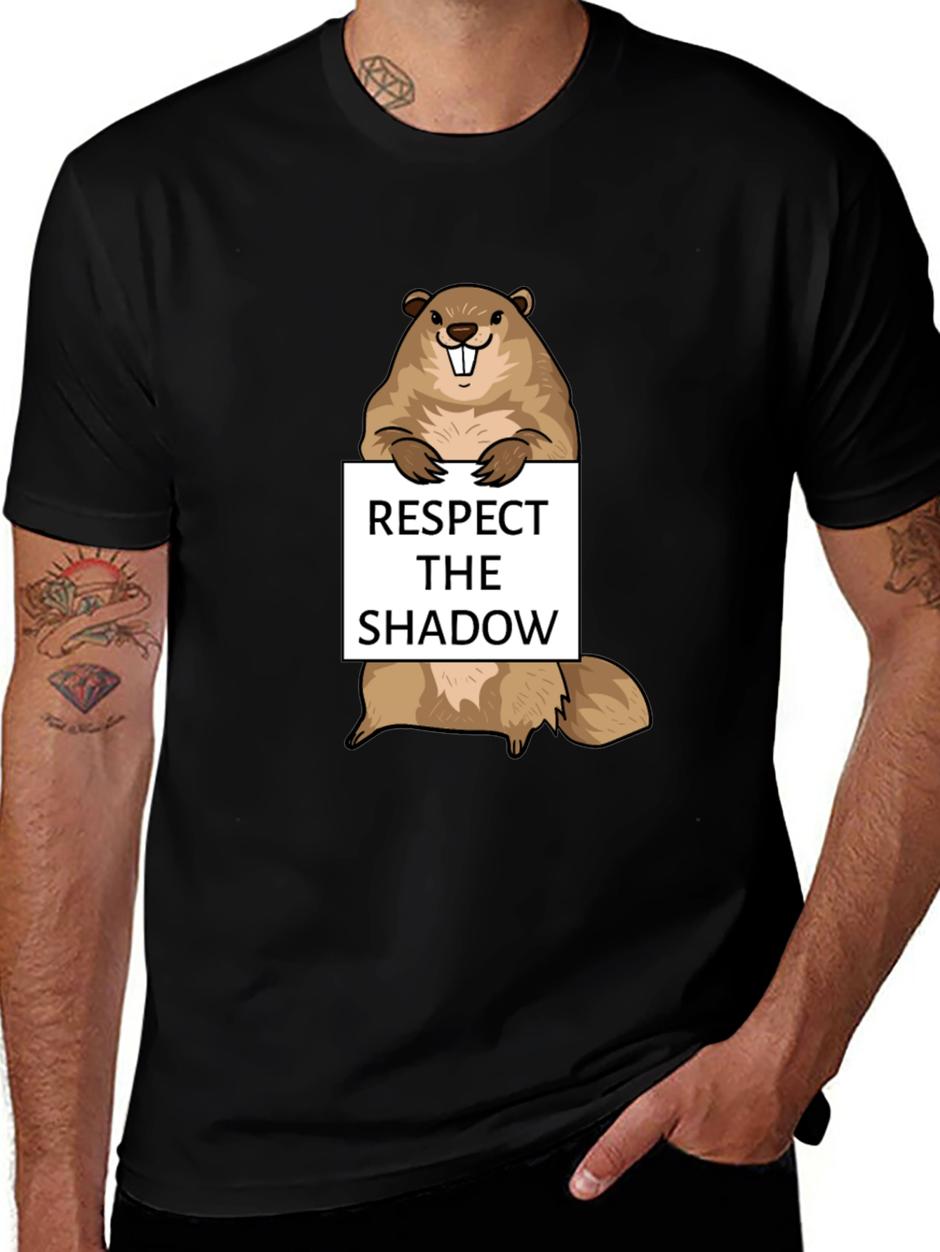 Respect the Shadow Groundhog T-Shirt - Funny Design
