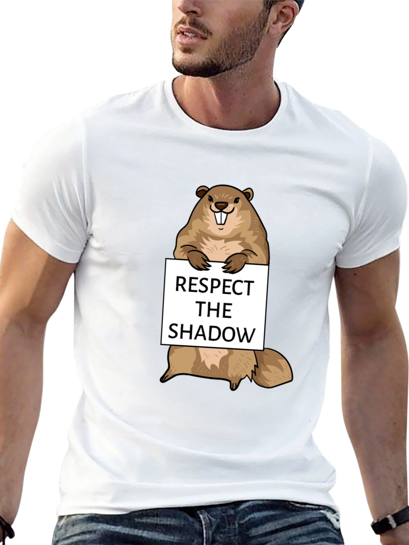 Respect the Shadow Groundhog T-Shirt - Funny Design