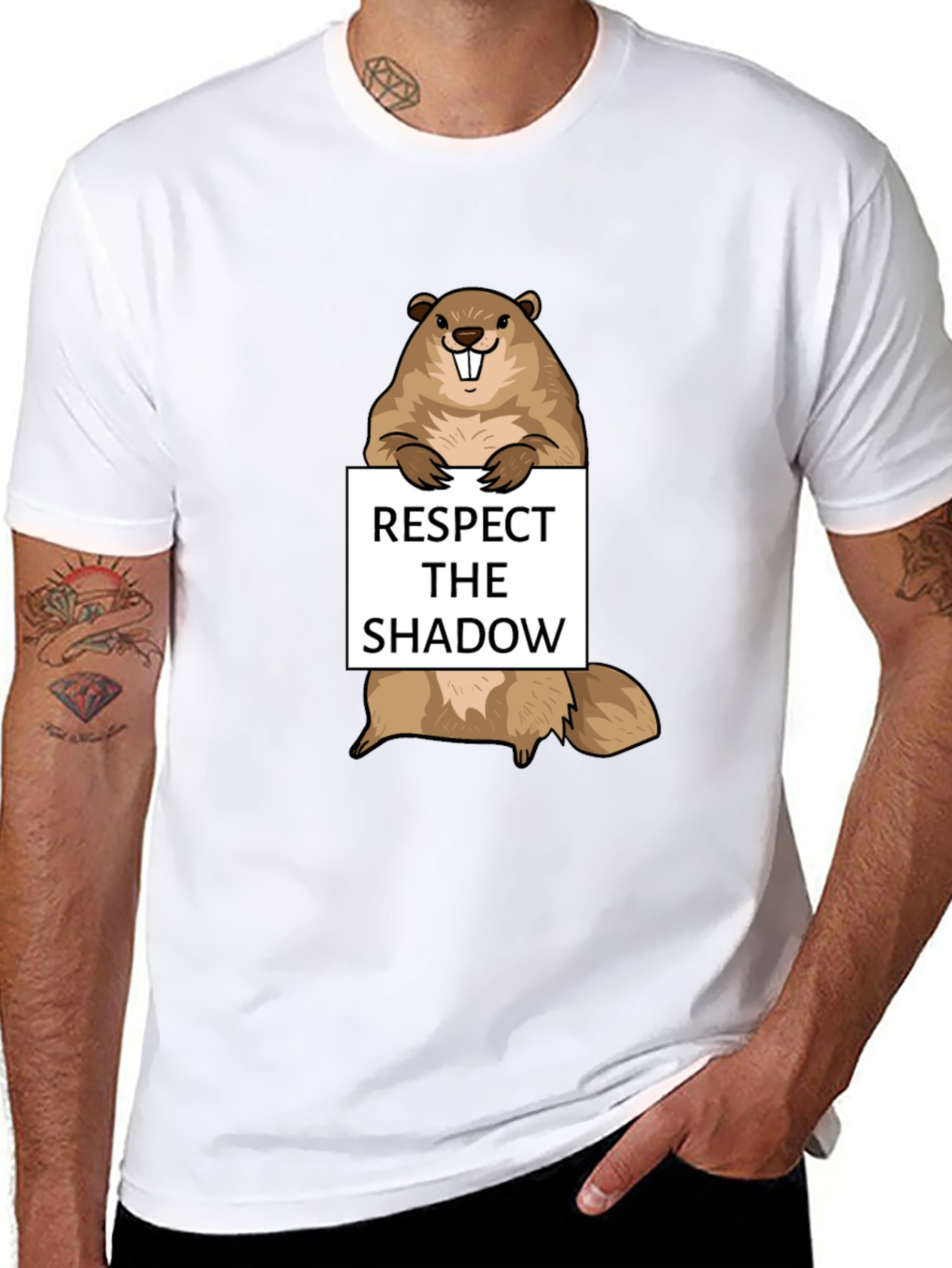 Respect the Shadow Groundhog T-Shirt - Funny Design