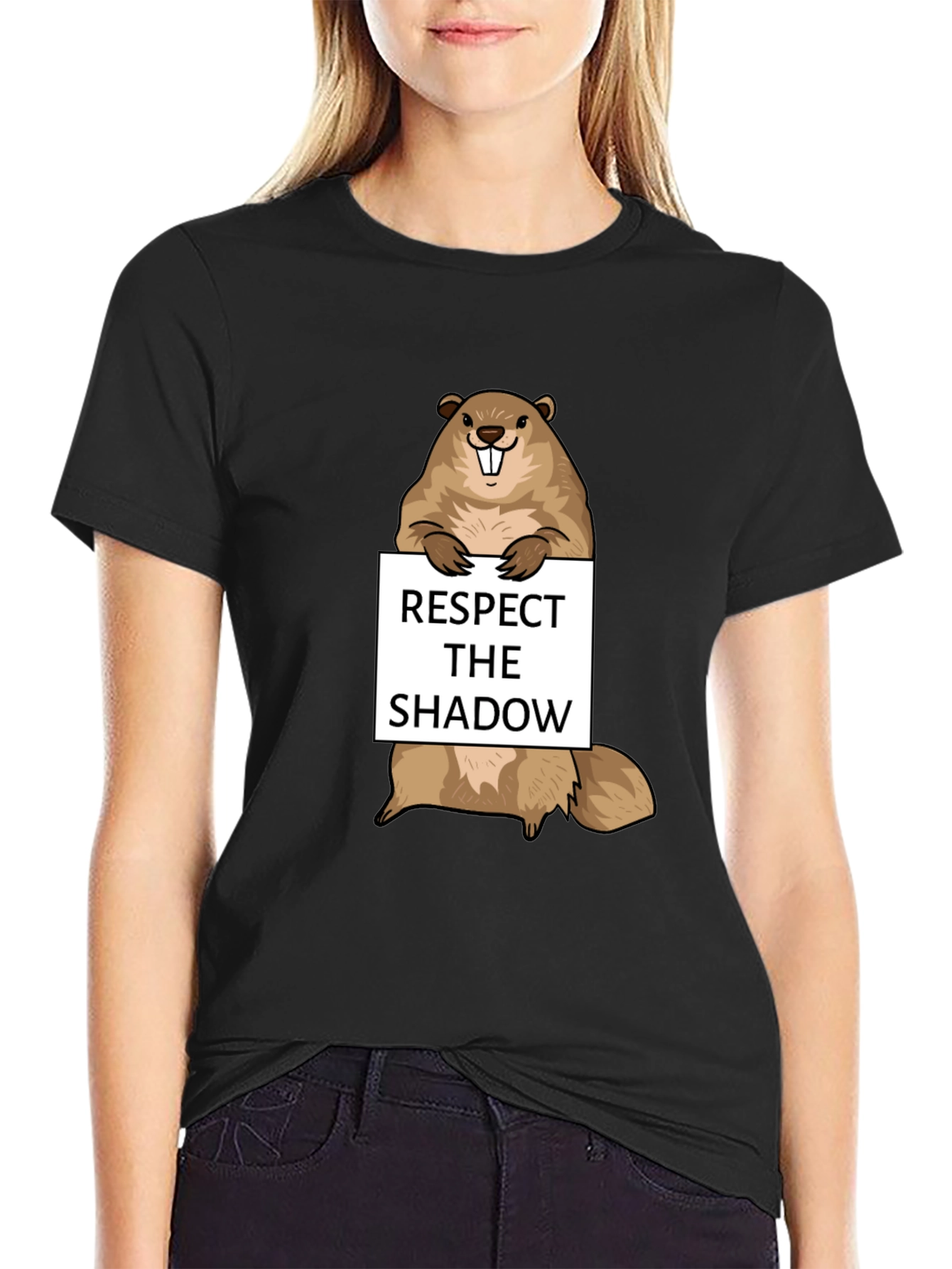Respect the Shadow Groundhog T-Shirt - Funny Design