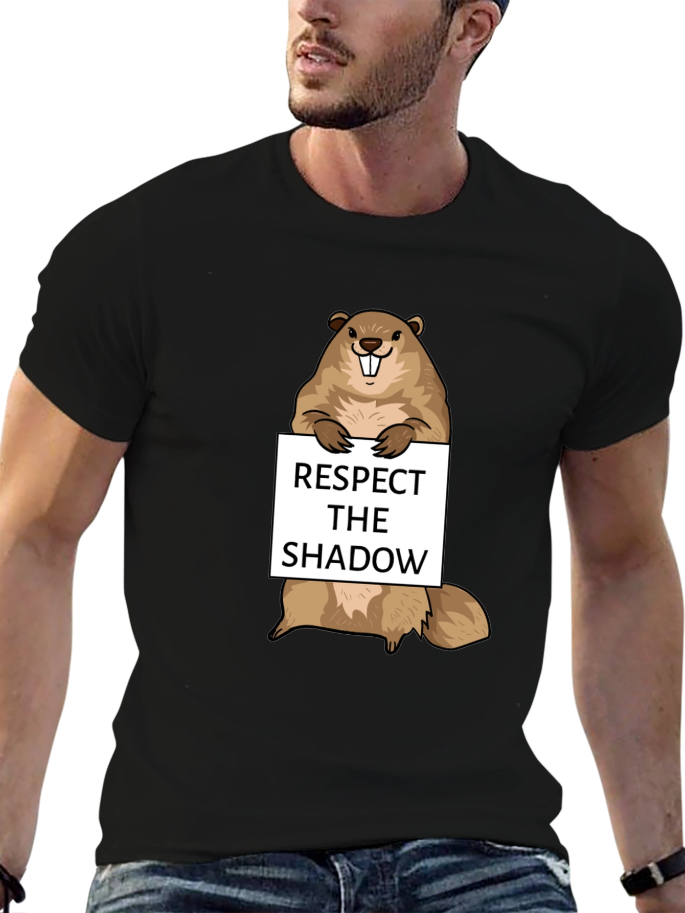 Respect the Shadow Groundhog T-Shirt - Funny Design