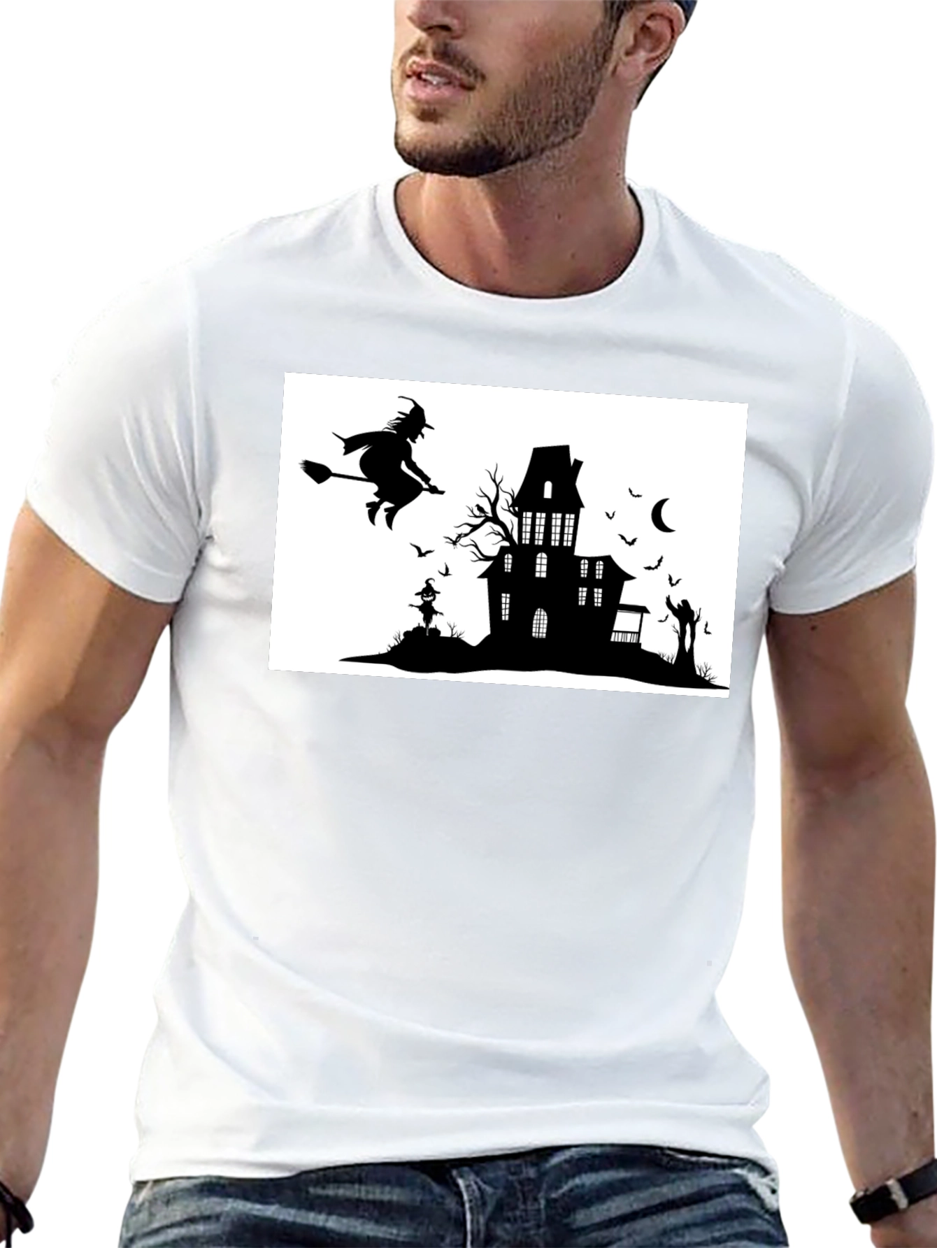 Halloween Witch & Haunted House Graphic Tee