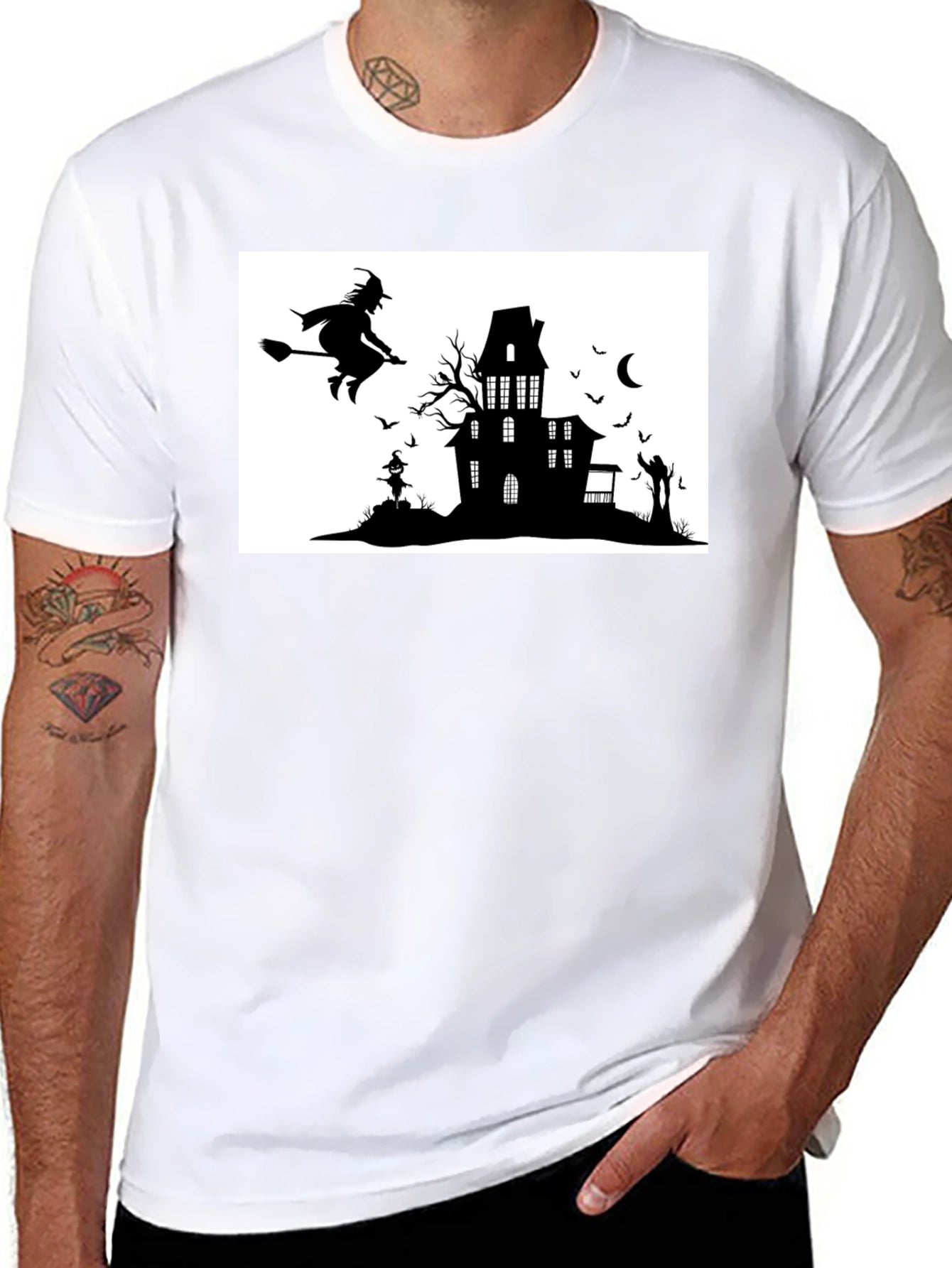 Halloween Witch & Haunted House Graphic Tee