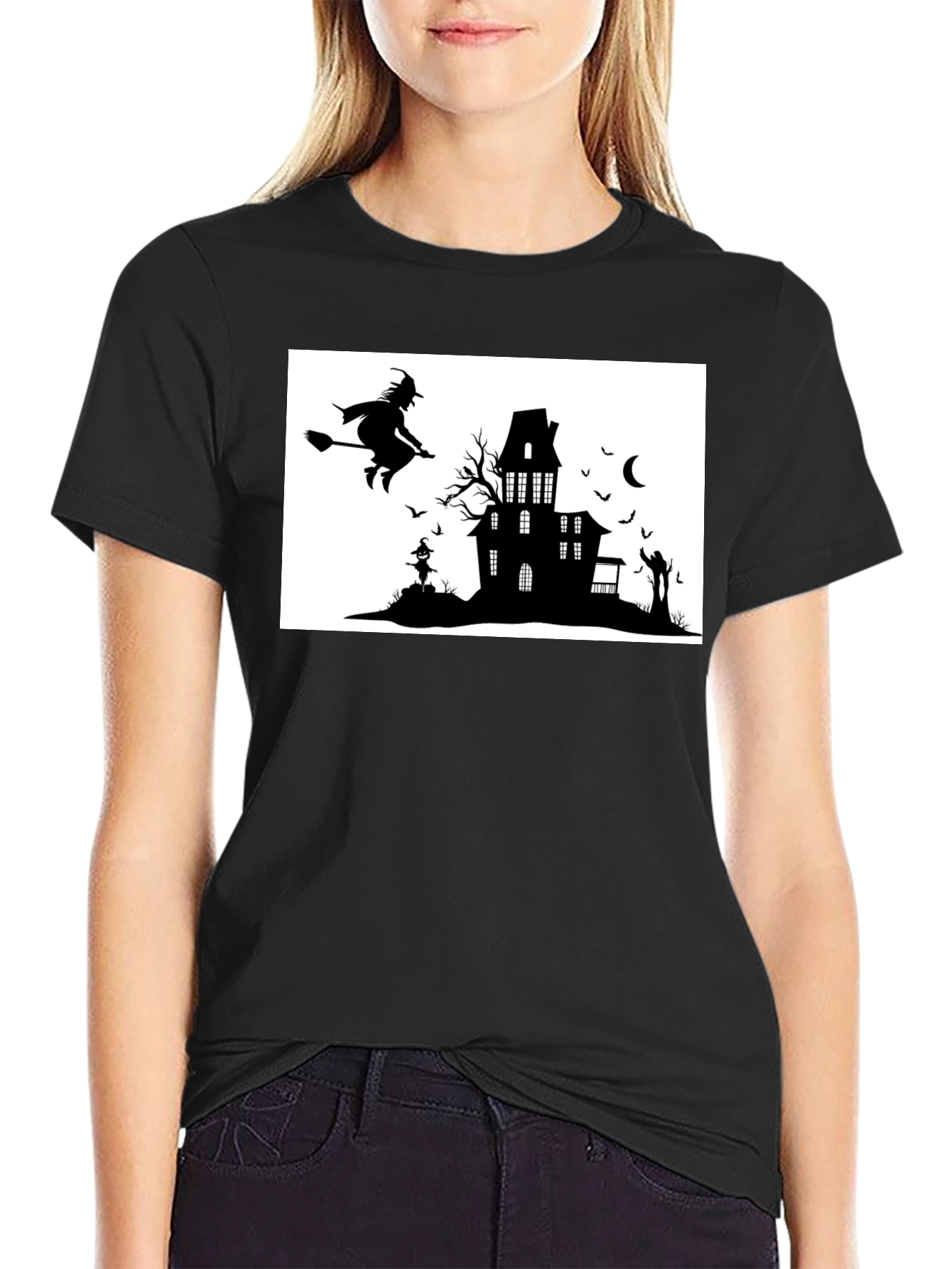 Halloween Witch & Haunted House Graphic Tee