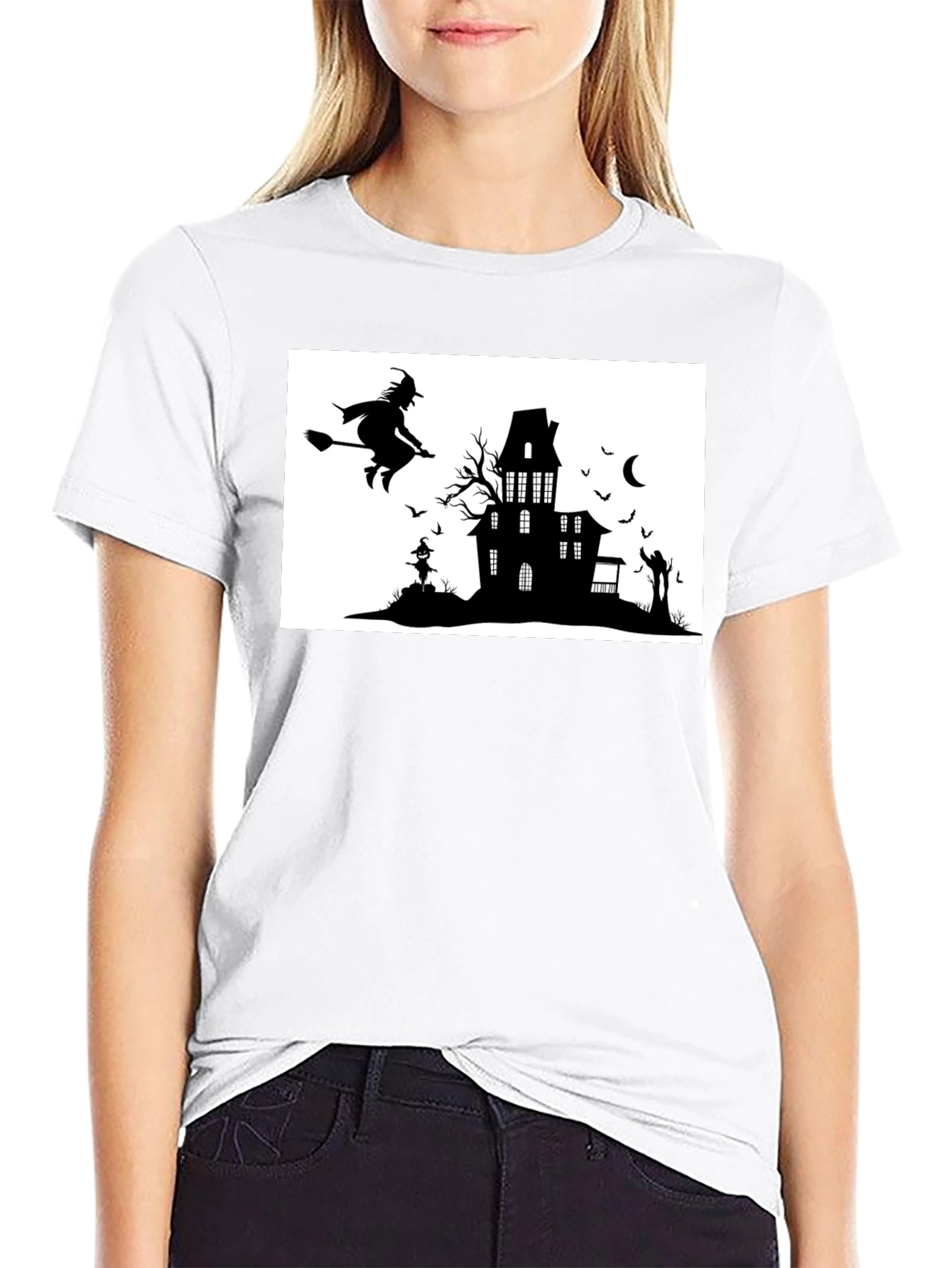 Halloween Witch & Haunted House Graphic Tee