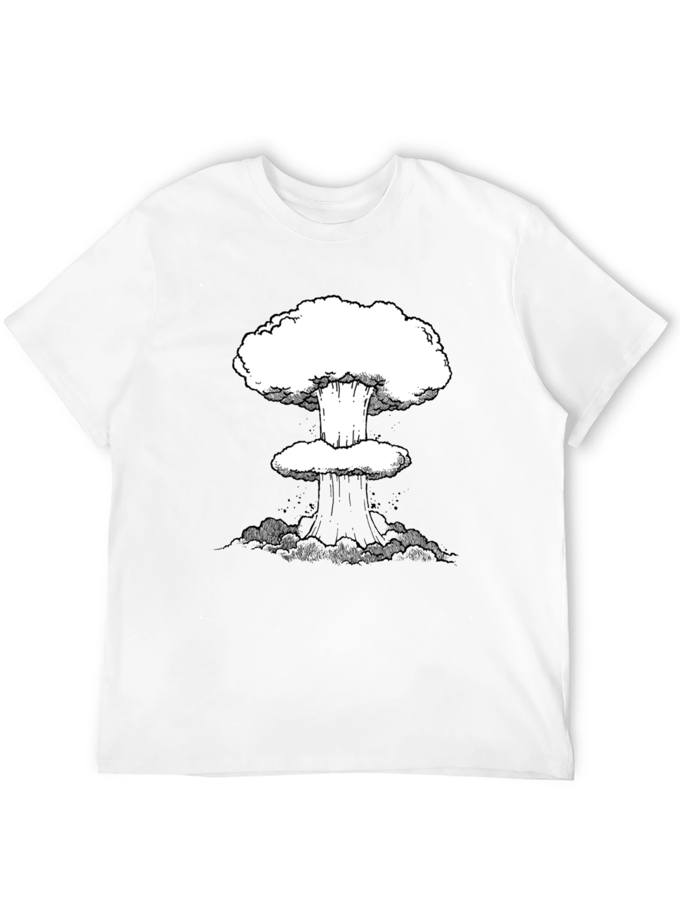 Mushroom Cloud Graphic Tee - Black Cotton Casual