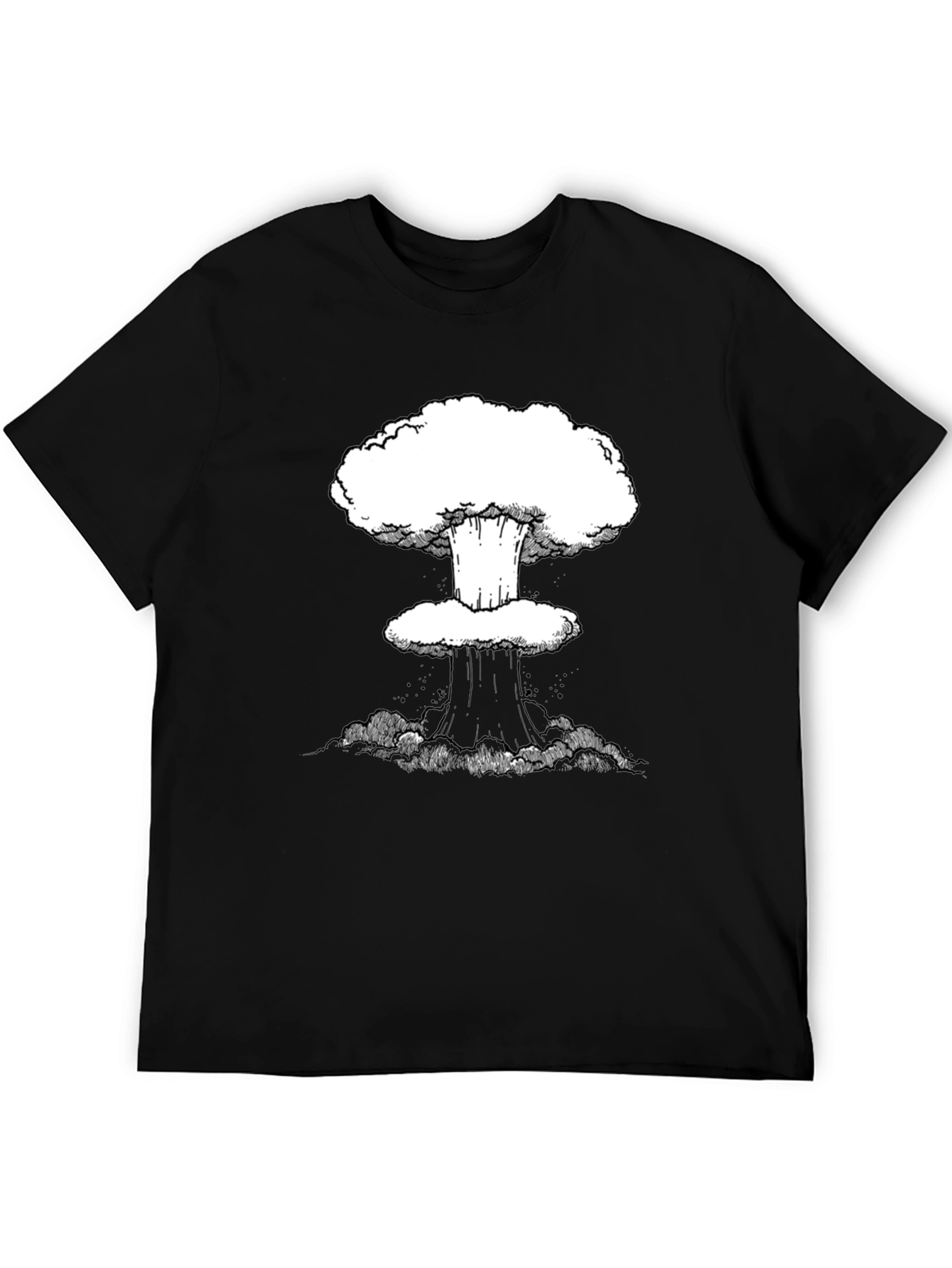 Mushroom Cloud Graphic Tee - Black Cotton Casual