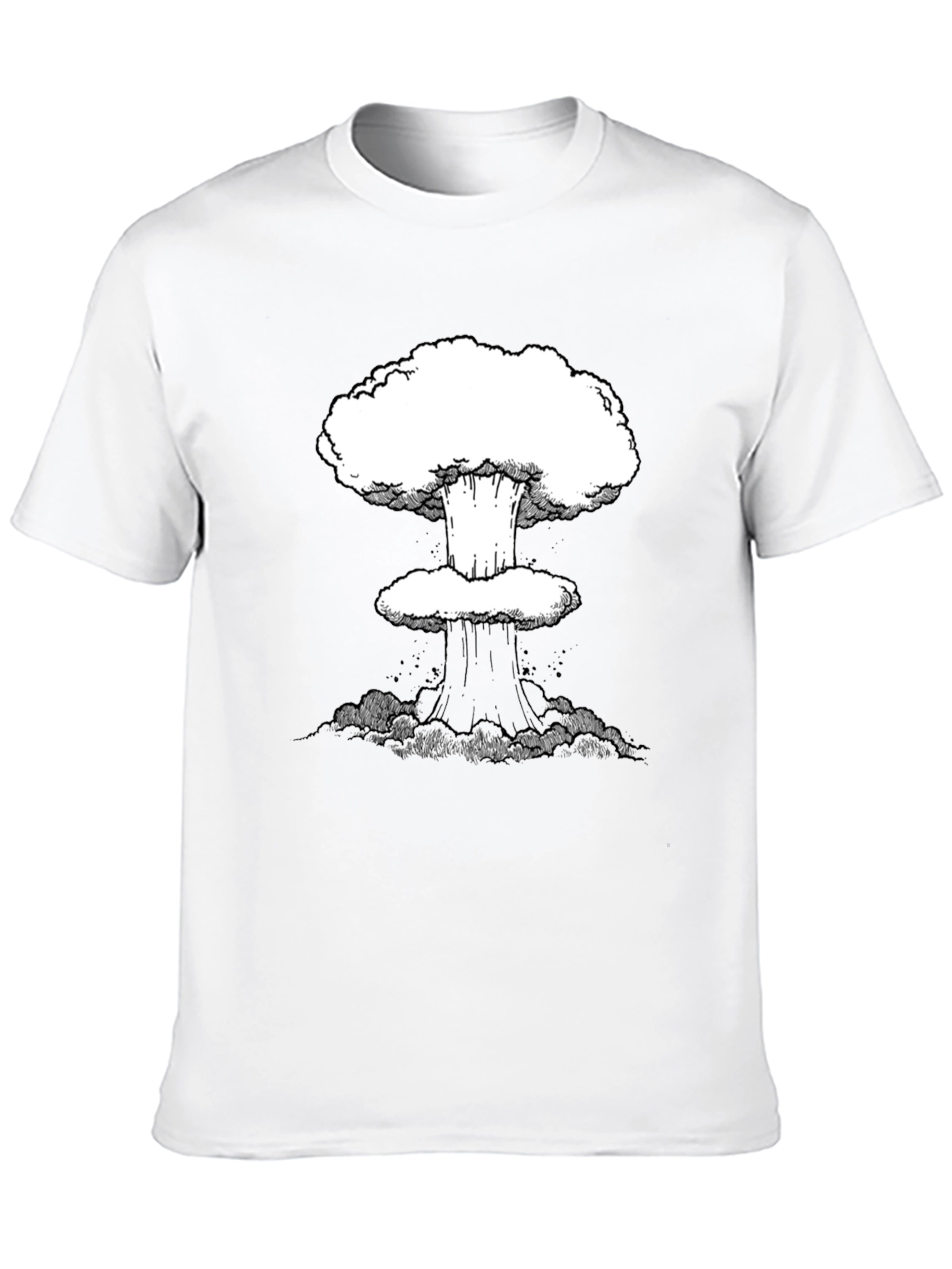Mushroom Cloud Graphic Tee - Black Cotton Casual