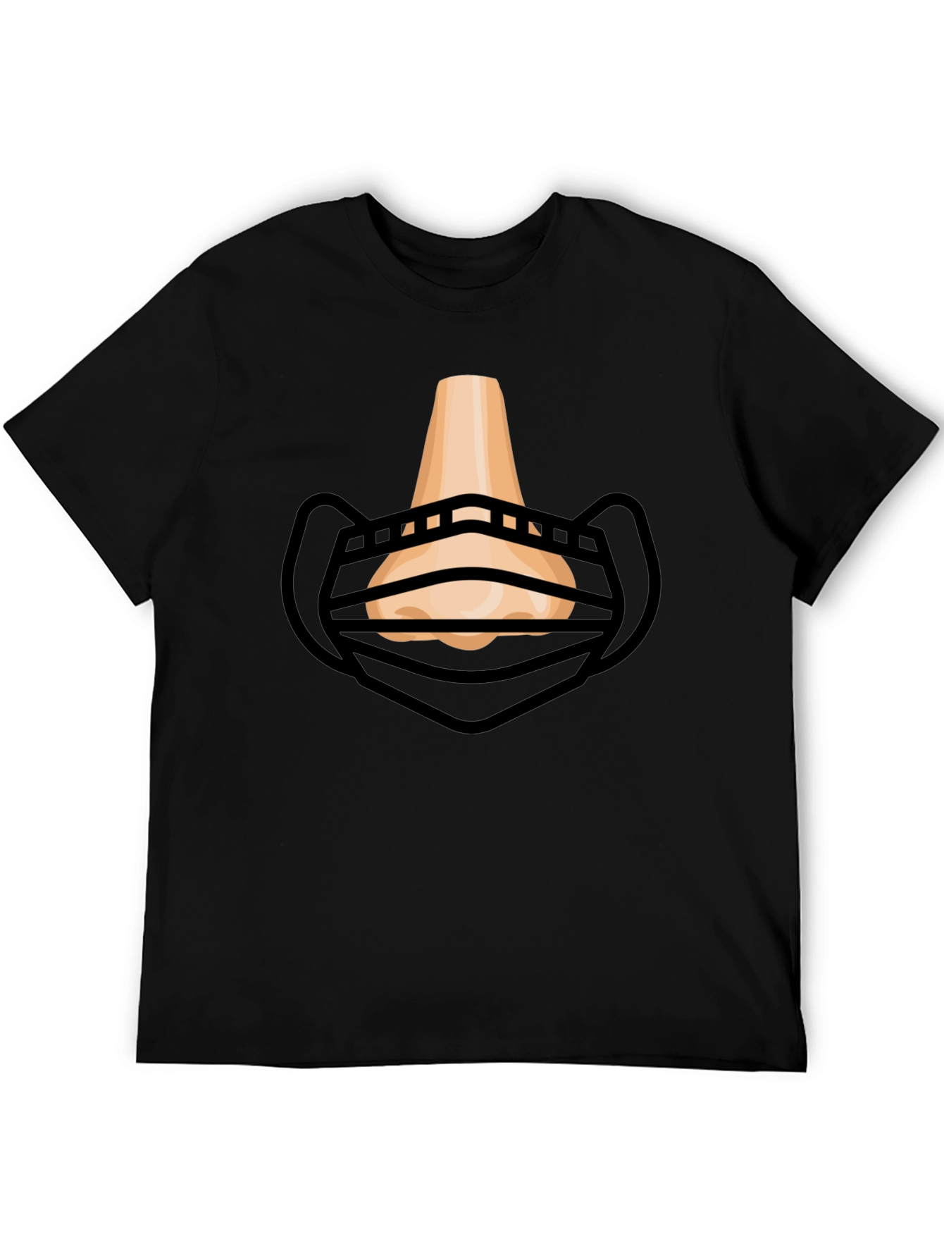 Humorous Masked Nose Graphic T-Shirt - Black