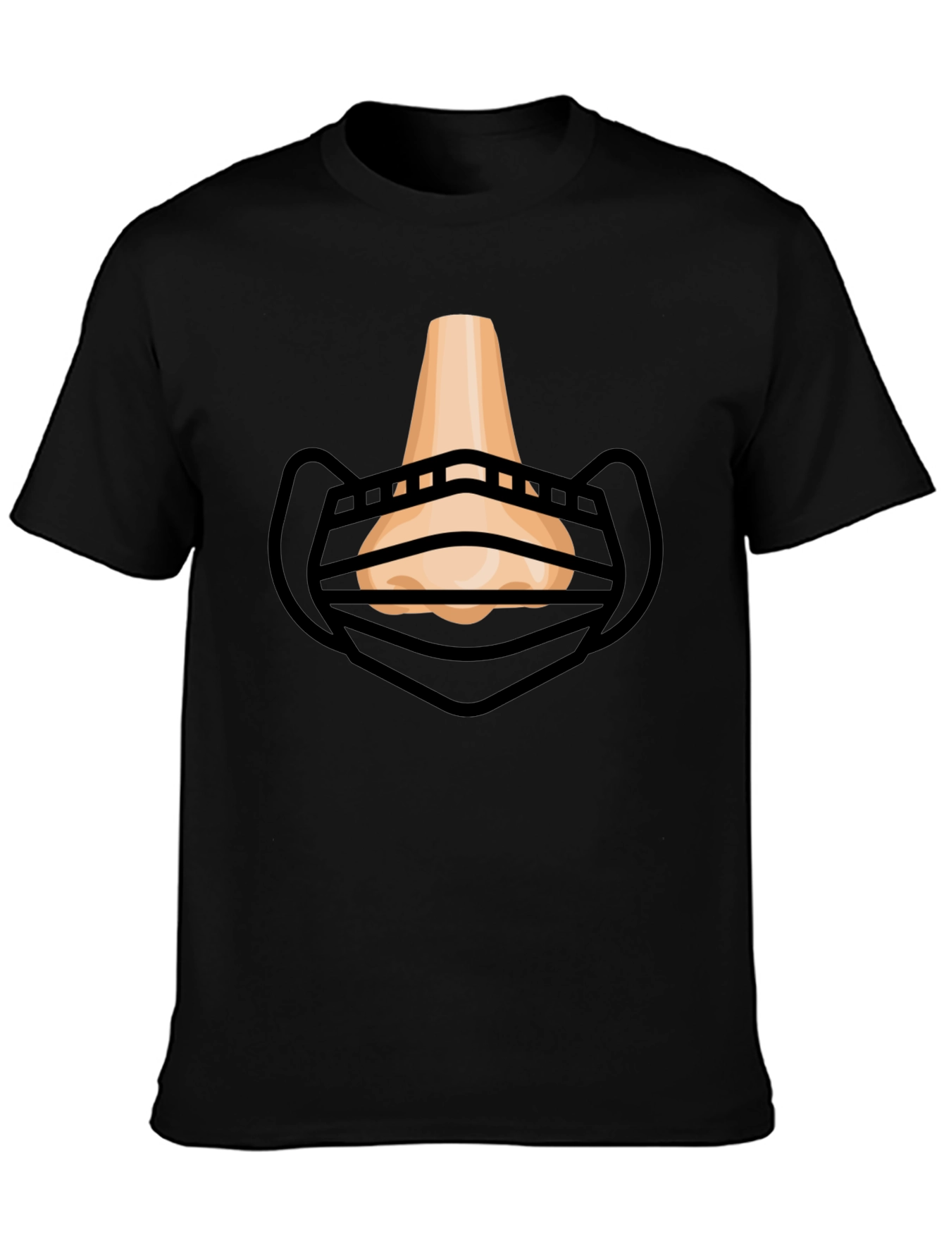 Humorous Masked Nose Graphic T-Shirt - Black