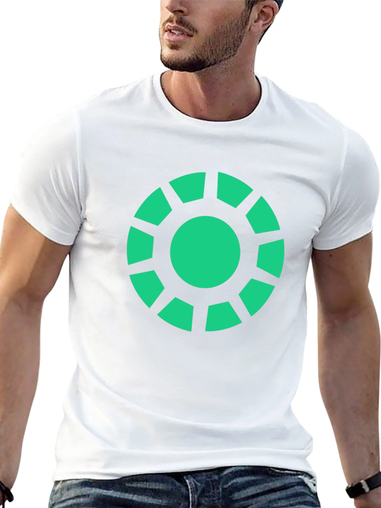 Geometric Green Graphic Print Black T-Shirt