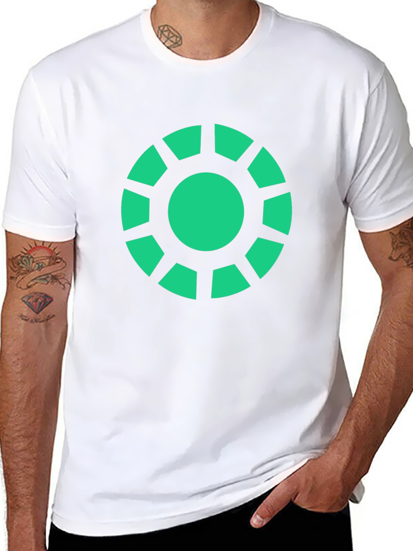 Geometric Green Graphic Print Black T-Shirt