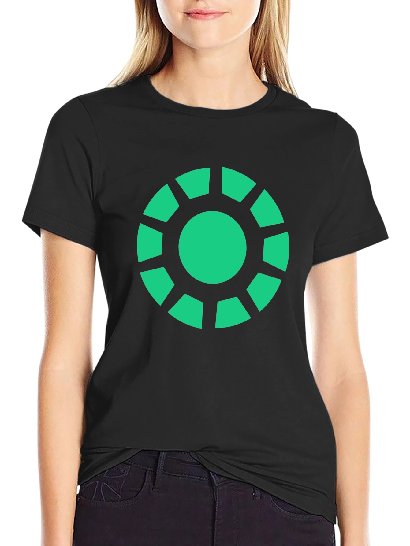 Geometric Green Graphic Print Black T-Shirt