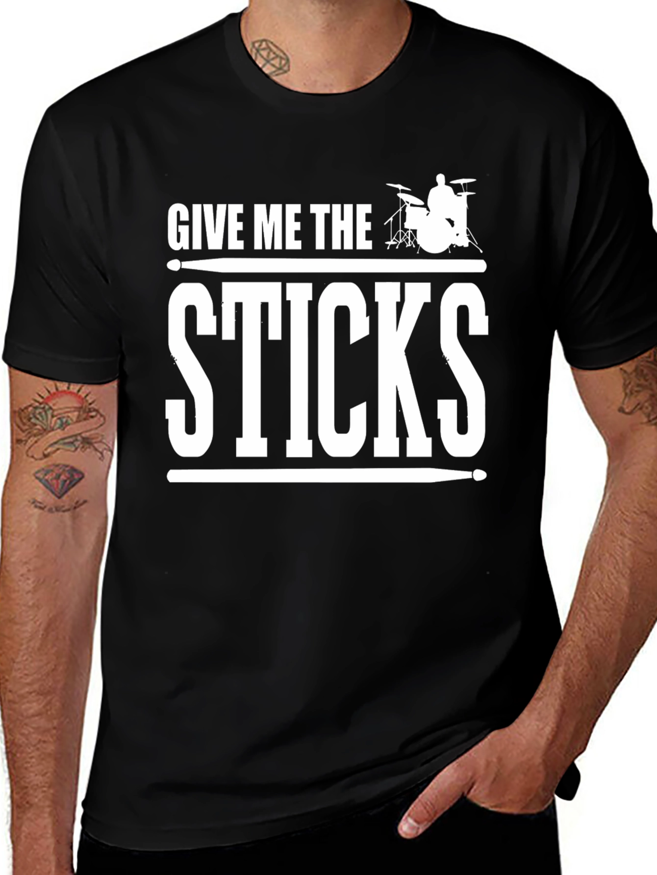 Give Me The Sticks Graphic T-Shirt - Drummer Tee