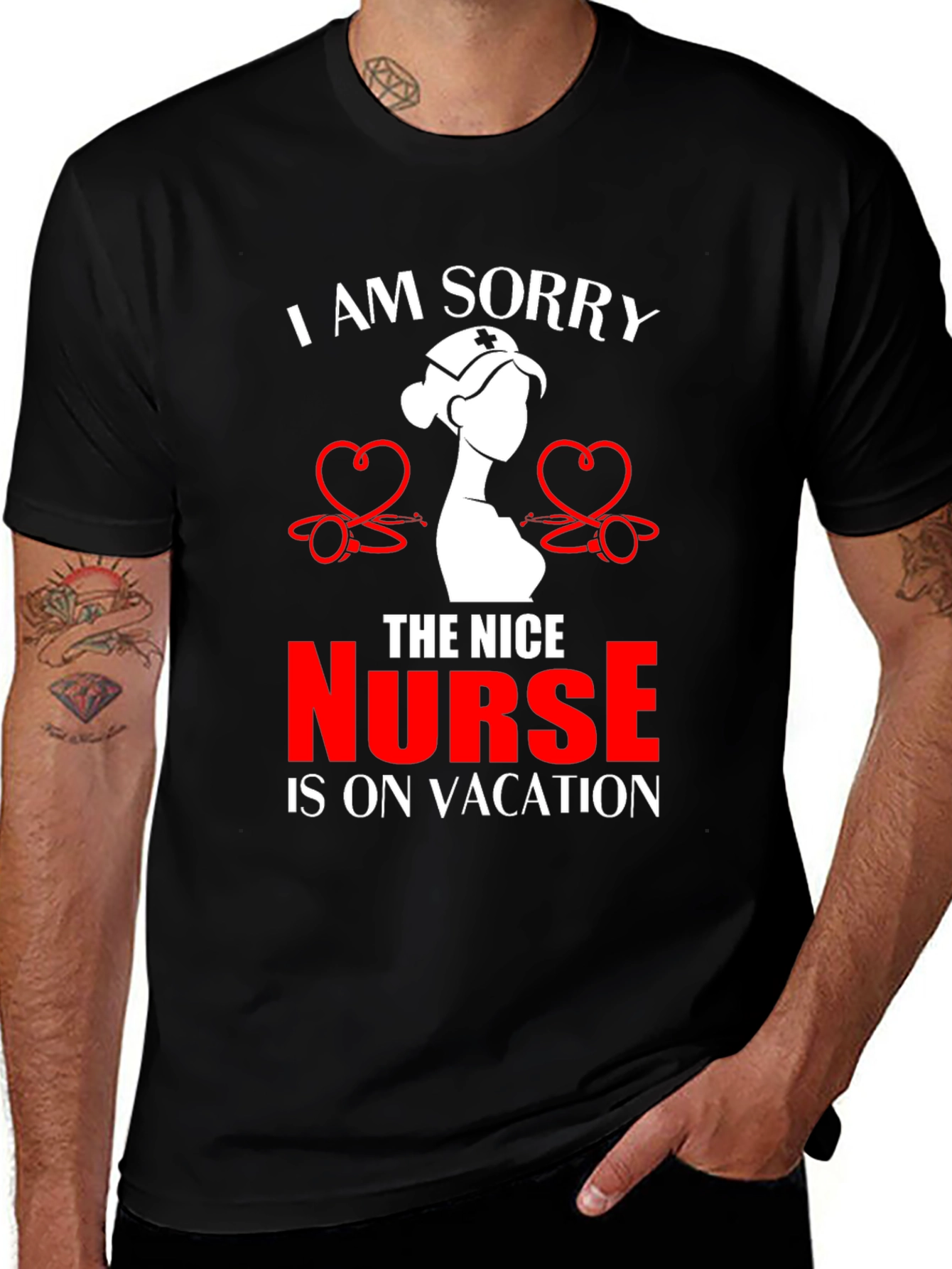 Funny Nurse Vacation T-Shirt - Black